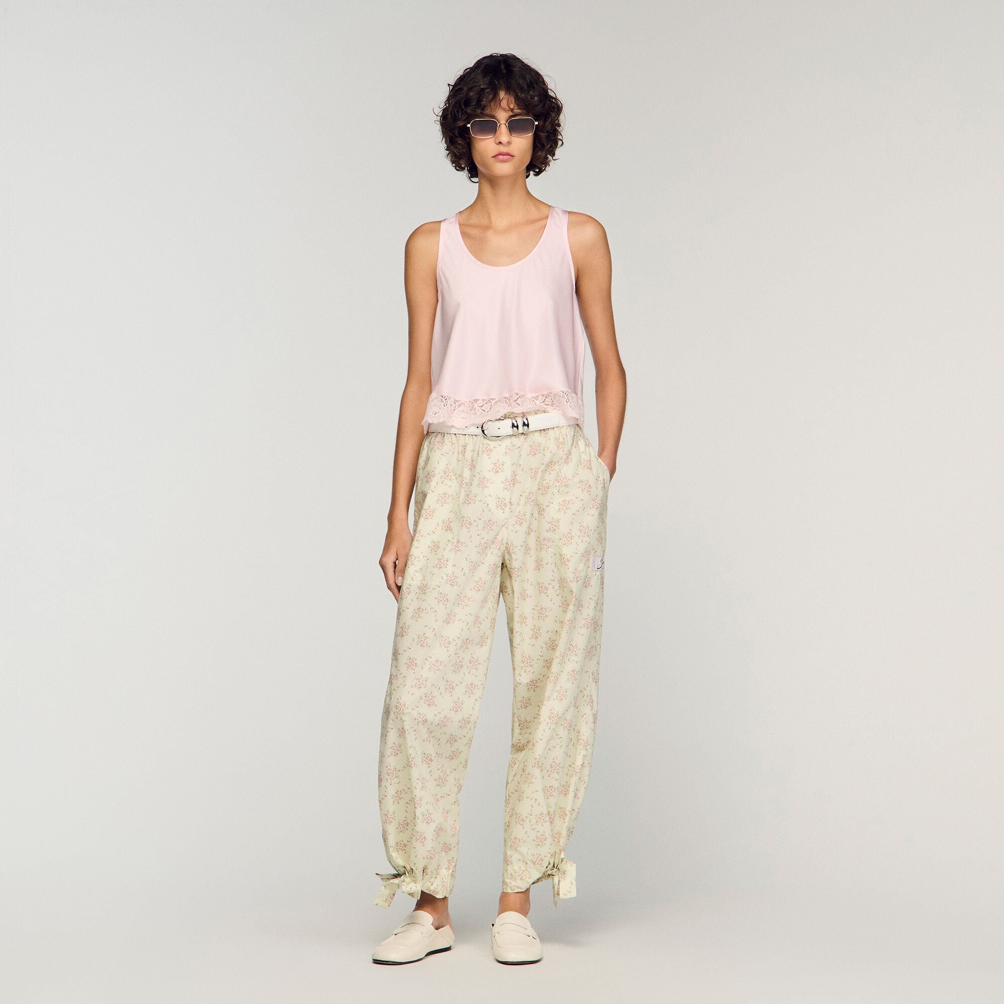 Pantalon large &agrave; imprim&eacute; fleurs 