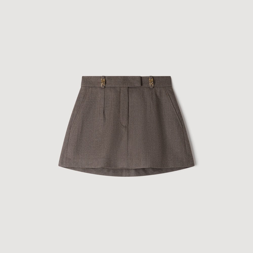 Sandro Jupe short en laine – Greige – vue 6
