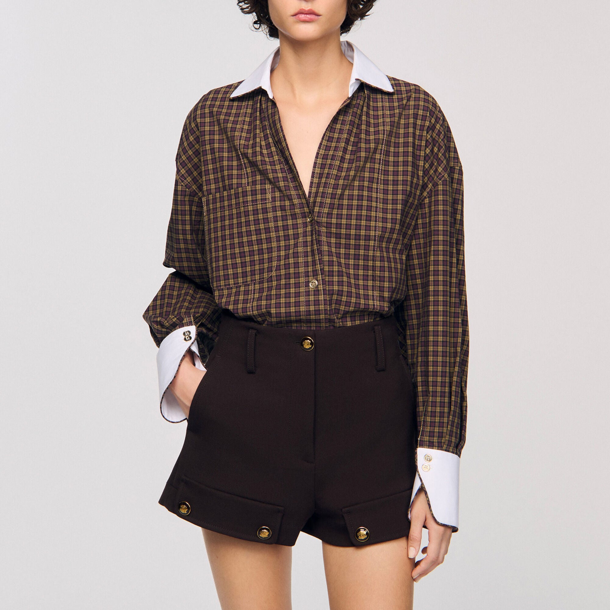 Chemise bicolore &agrave; carreaux - Femme | Sandro Paris