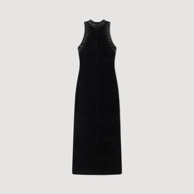 Robe longue en velours &agrave; strass - Femme | Sandro Paris