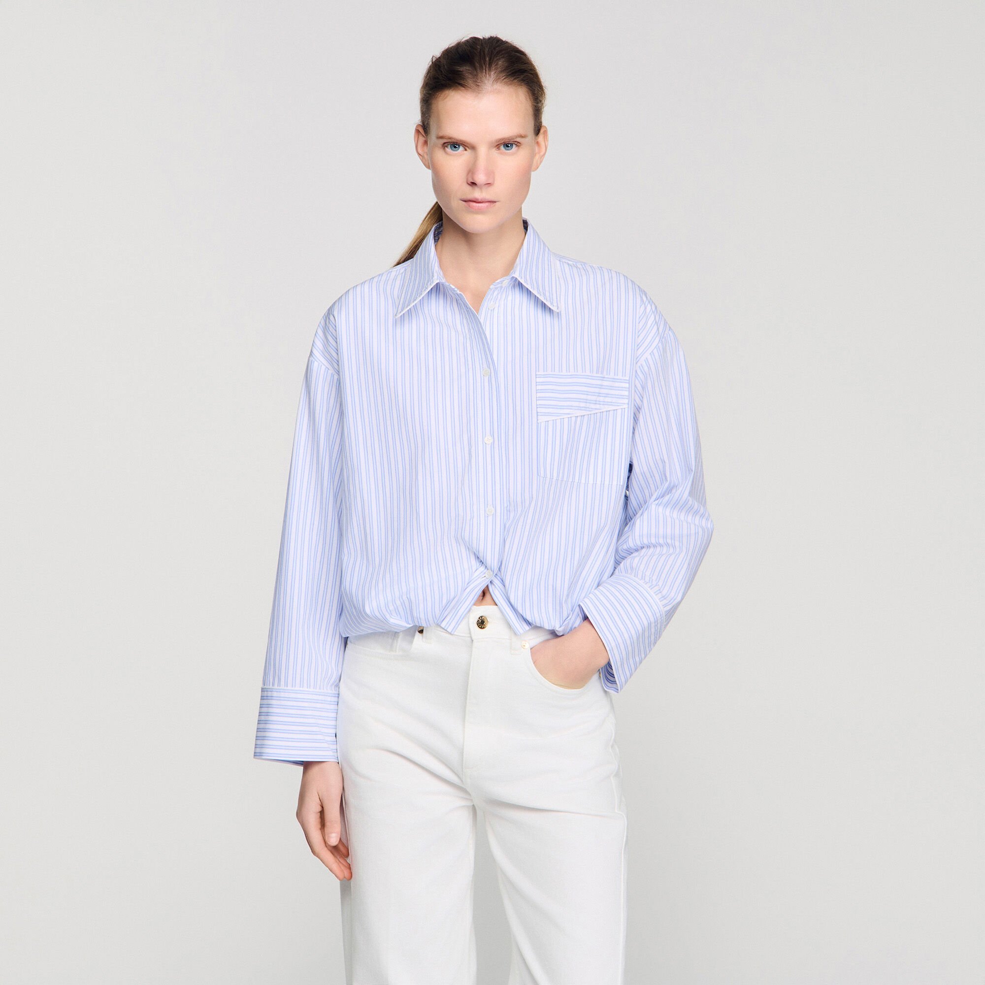 Chemise courte &agrave; rayures 