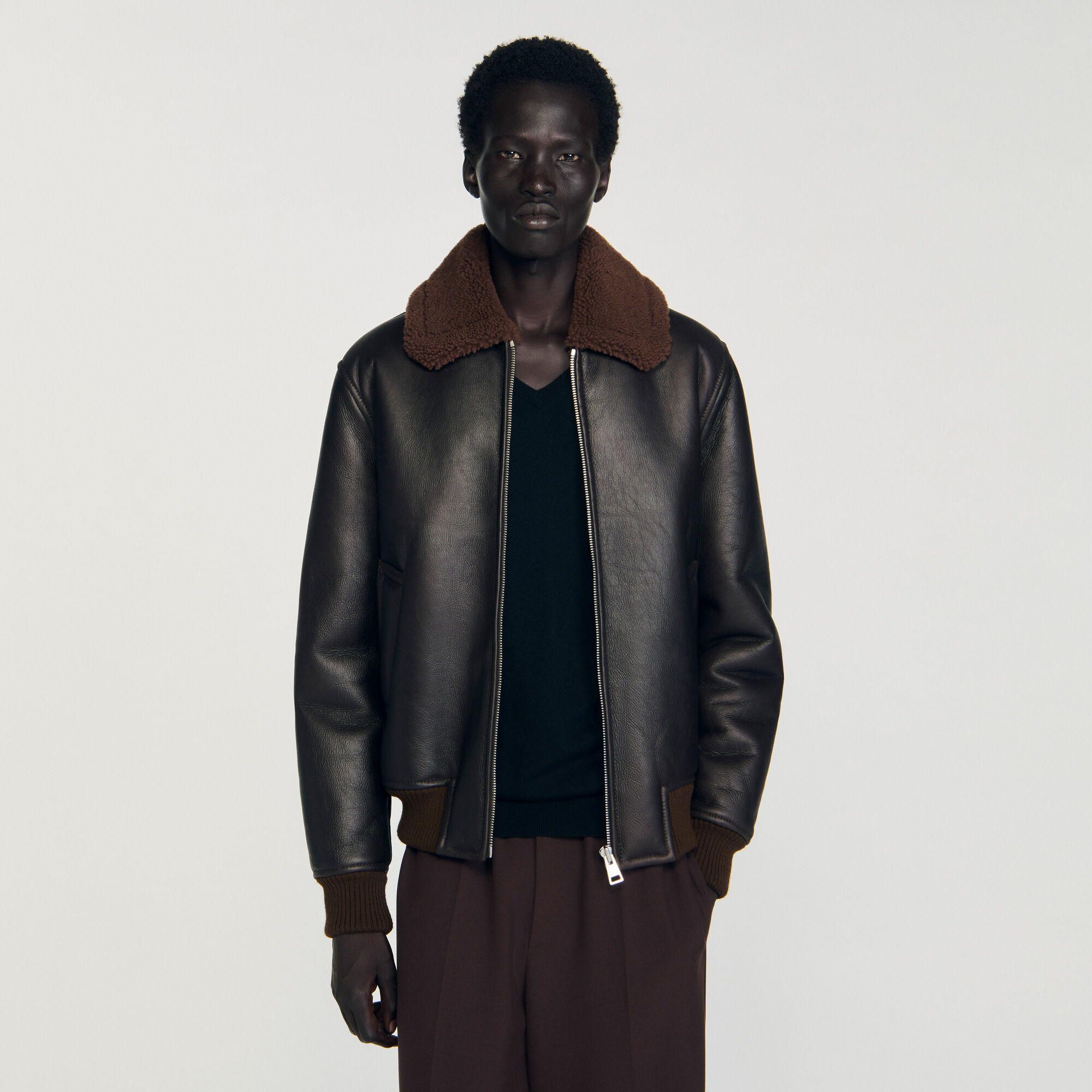Blouson en cuir retourné