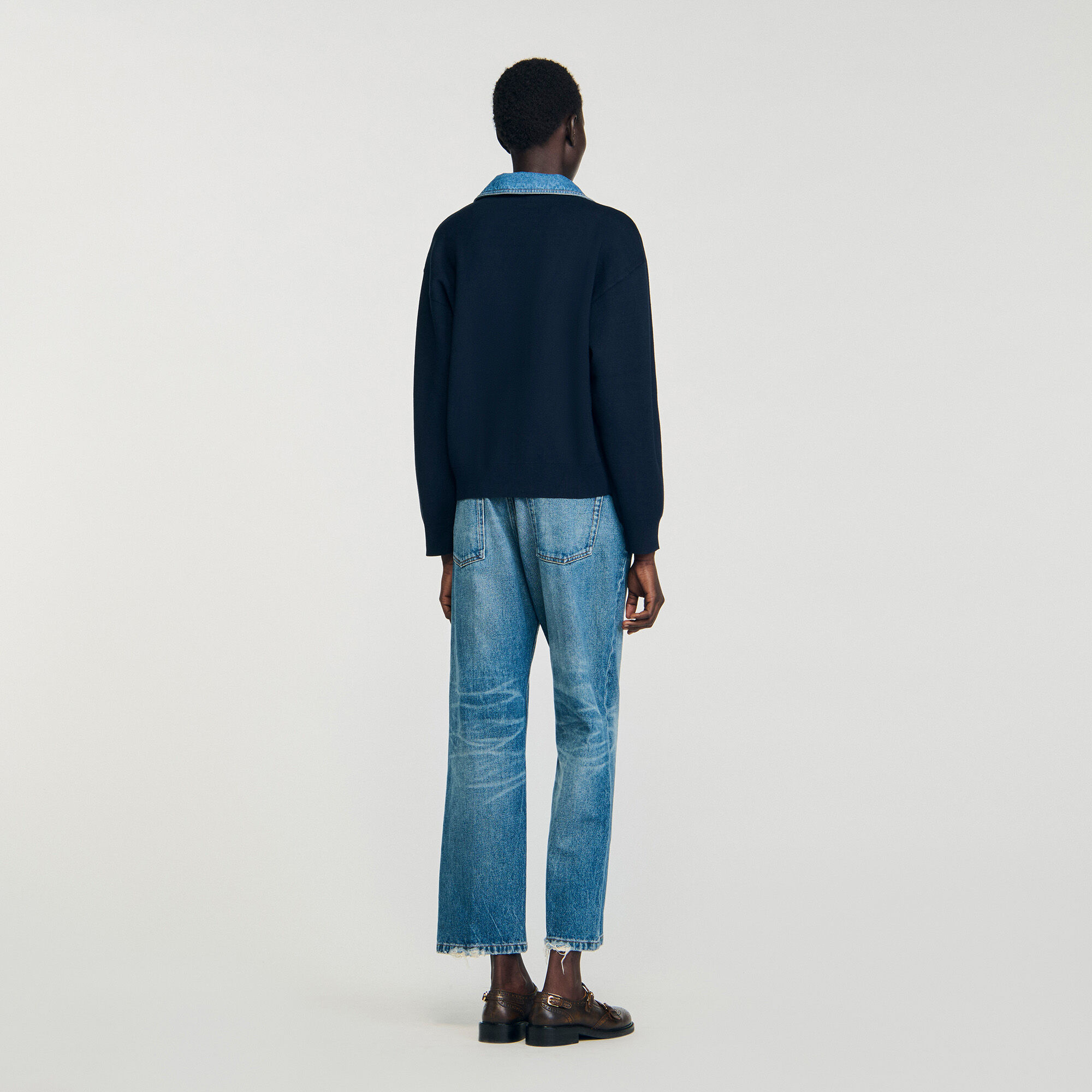 Pull à détails denim