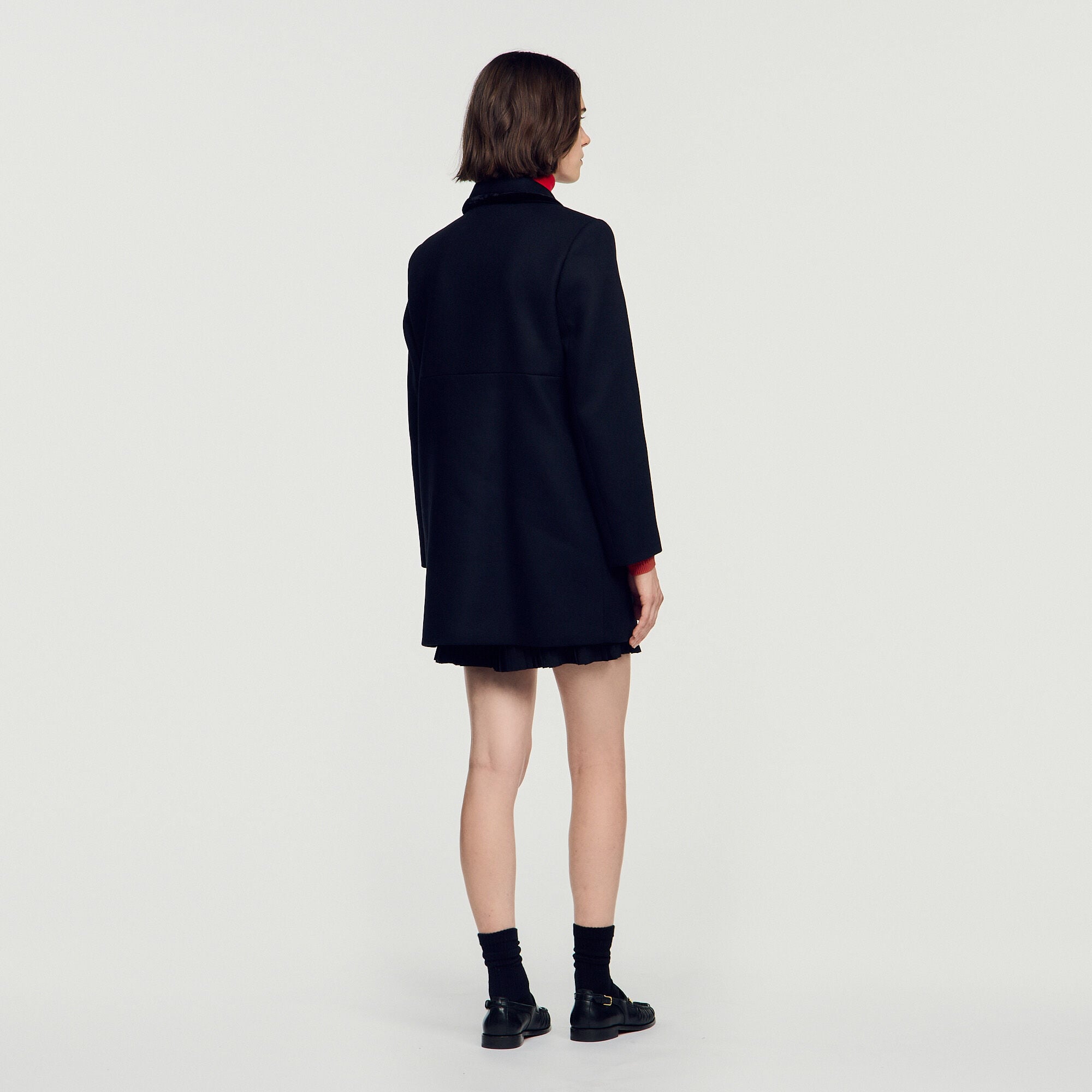 Manteau mi-long &agrave; col en velours - Femme | Sandro Paris