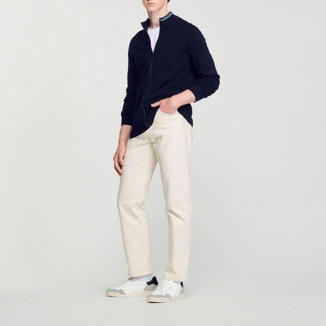 Cardigan zippé à col rayé