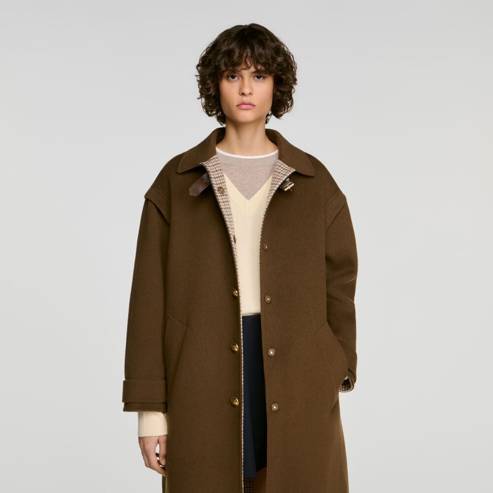 Sandro Manteau en laine double face – Kaki – vue 4