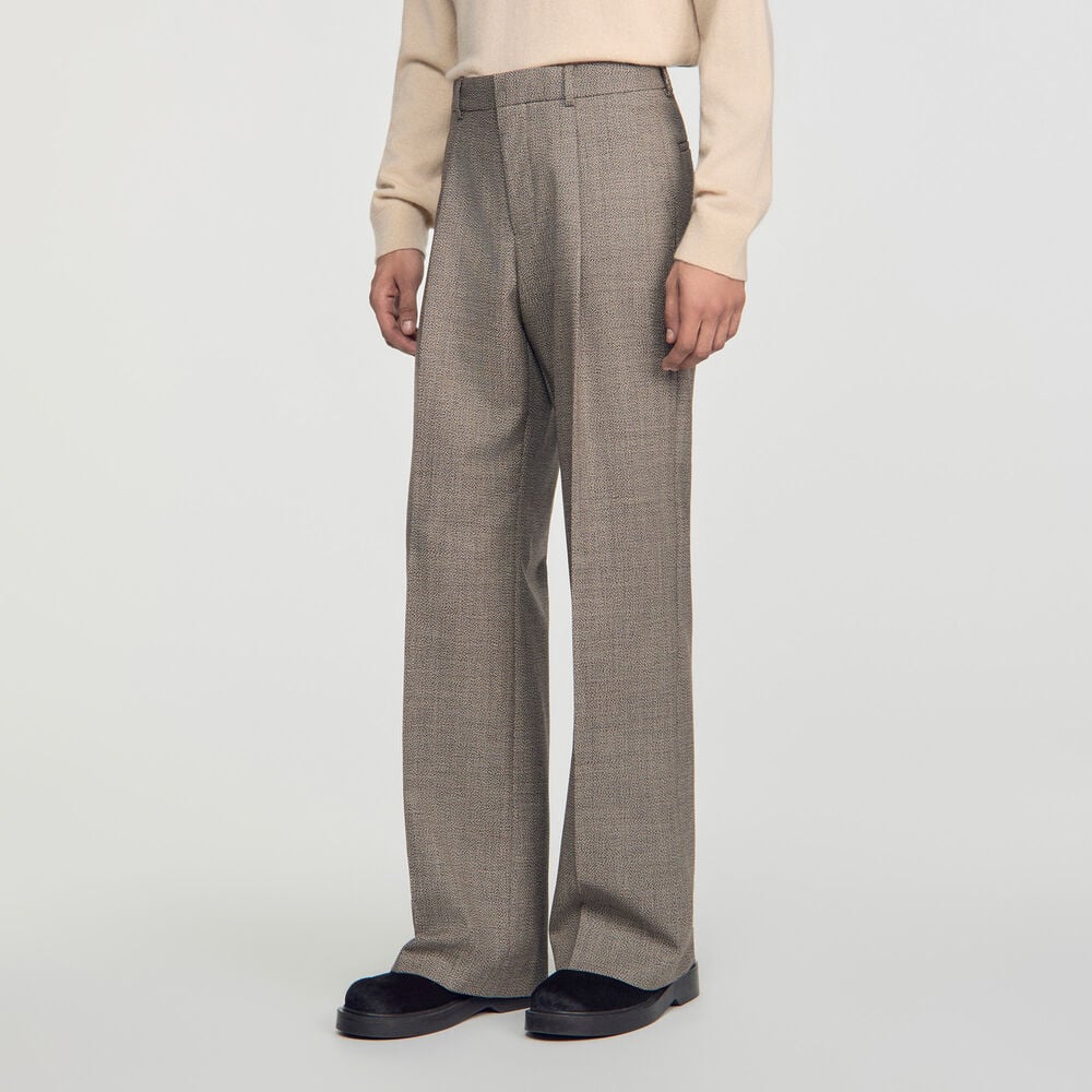 Sandro Pantalon de costume en laine – Marron – vue 4