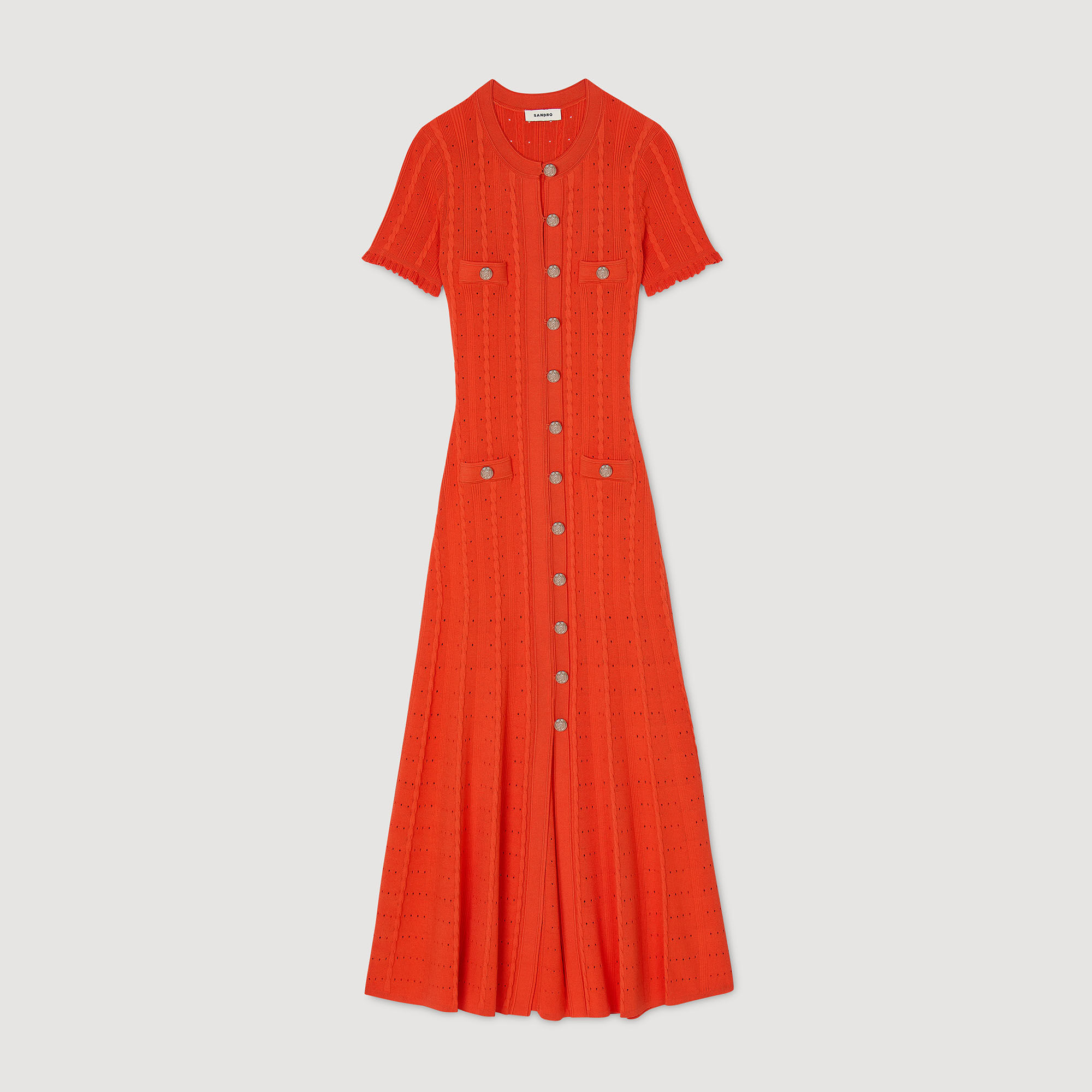 sandro★ROBE LONGUE EN MAILLE ワンピース Robe longue en maille rouge pour femme | Sandro Paris