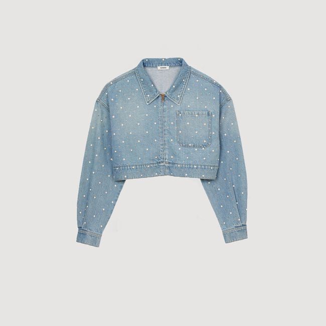 Blouson en jean strassé et perlé