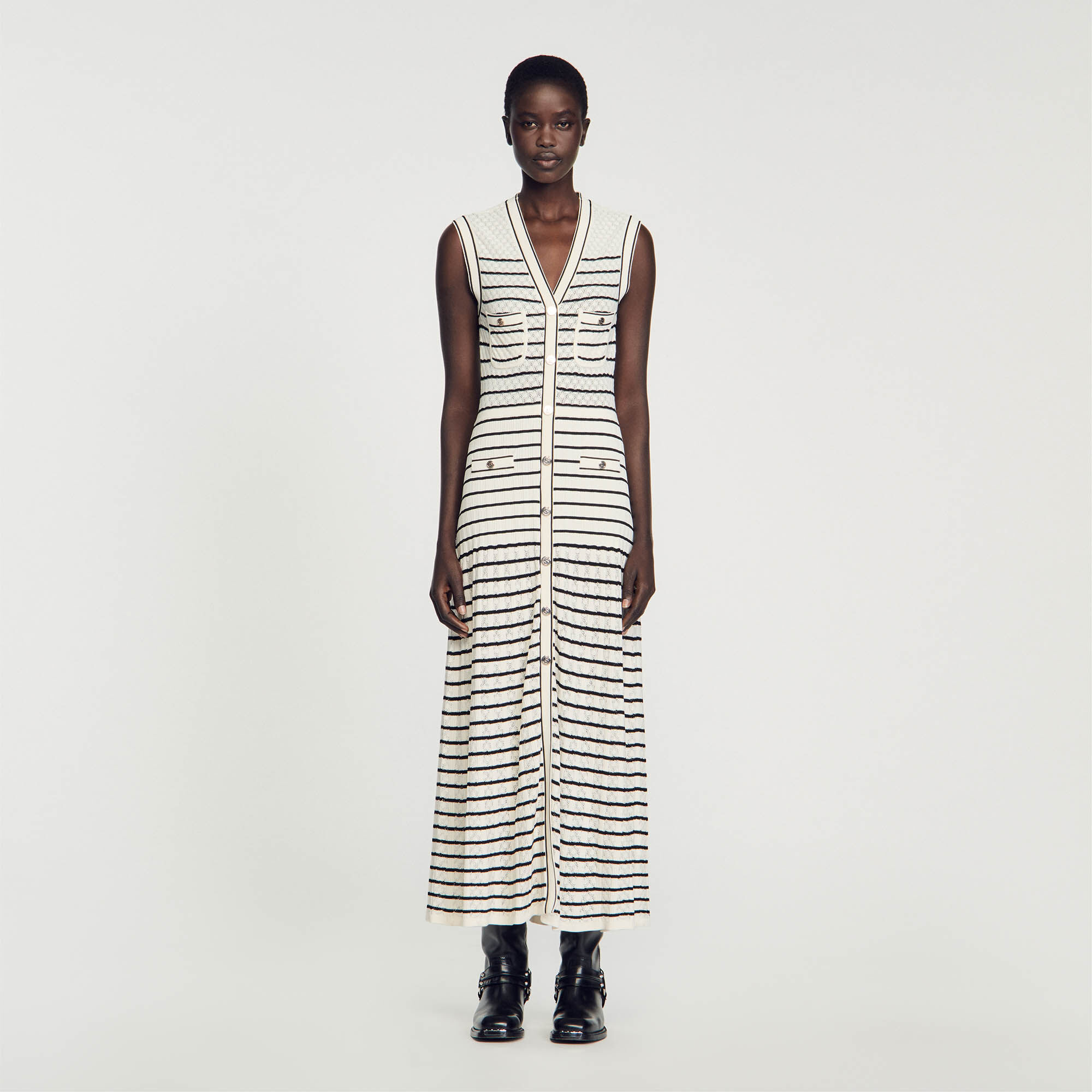 Robe midi en maille a rayures