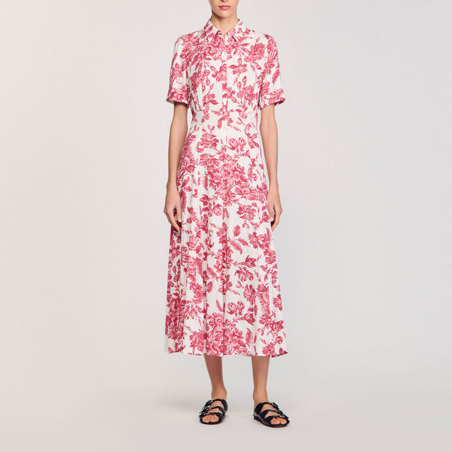 Robe longue chemise &agrave; imprim&eacute; fleuri