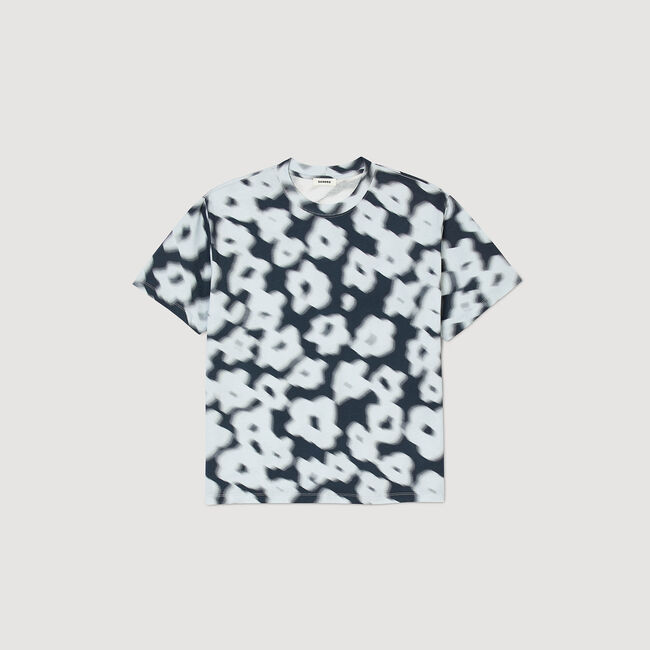 Tee-shirt en coton imprimé fleurs floues