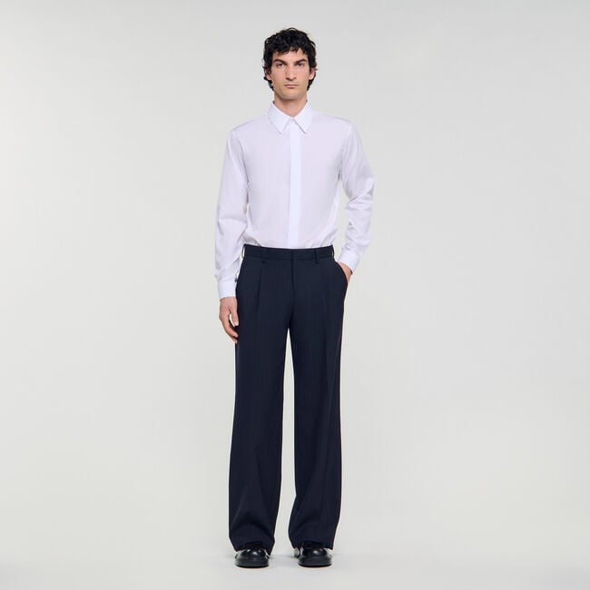 Pantalon large de costume en laine