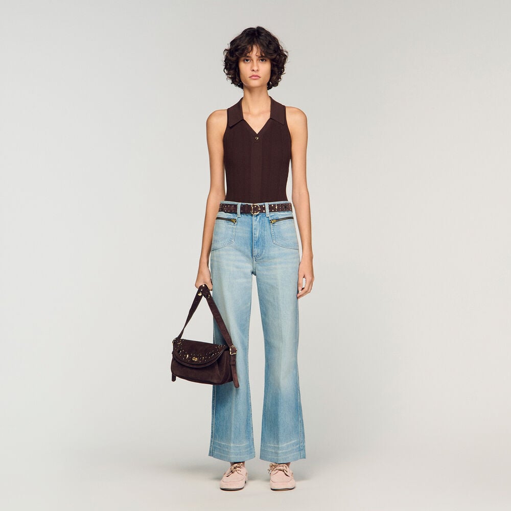 Sandro Sac LE MAMBO JANYS en suède à studs – Marron Fonce – vue 2