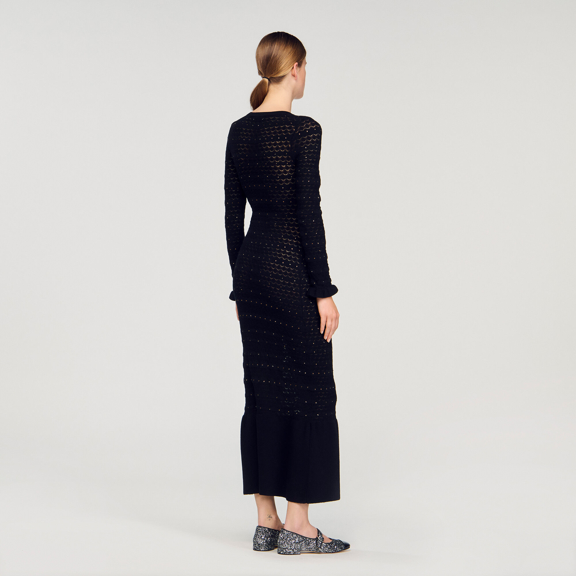 Robe longue en maille strassée