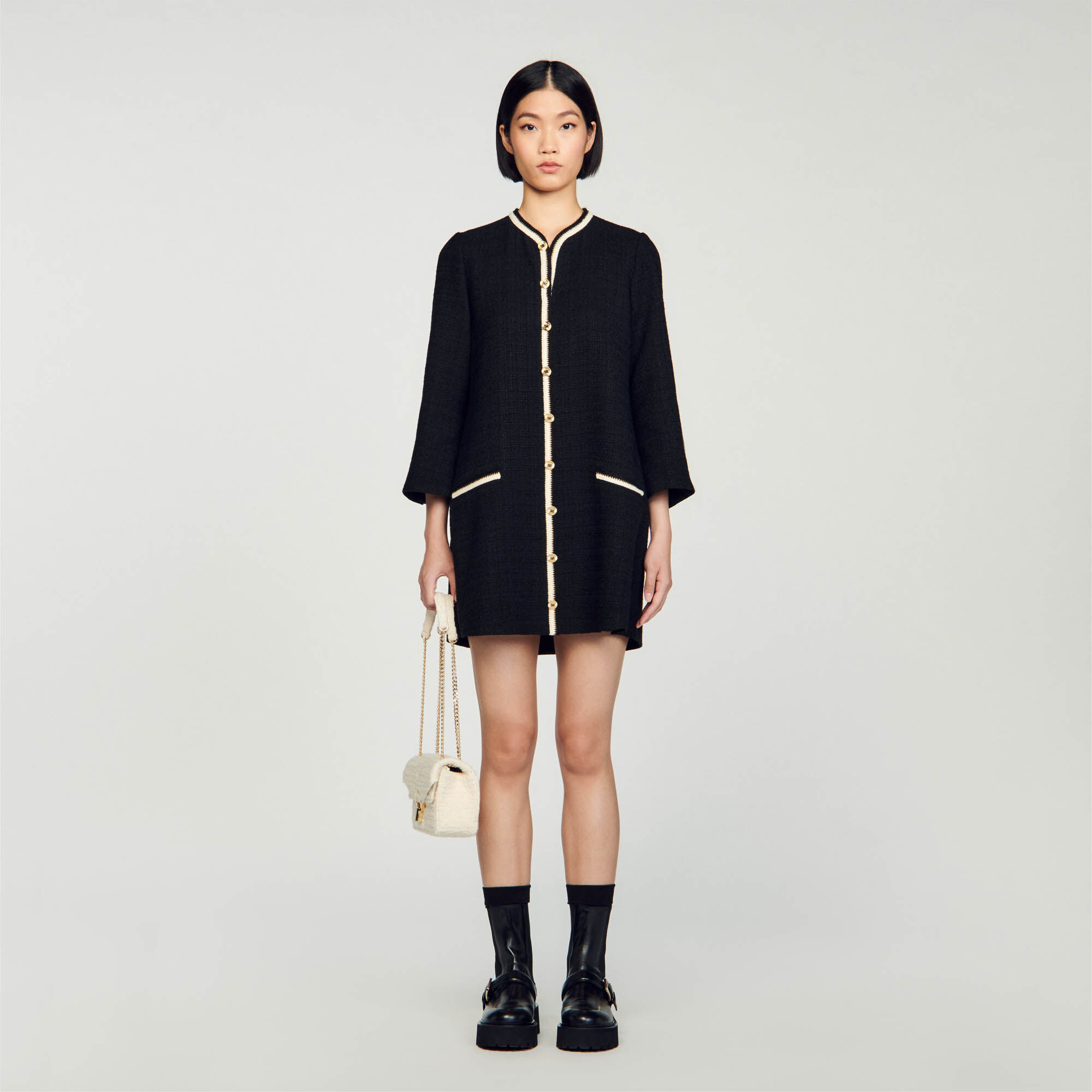 Robe en tweed gris noir pour femme Sandro Paris