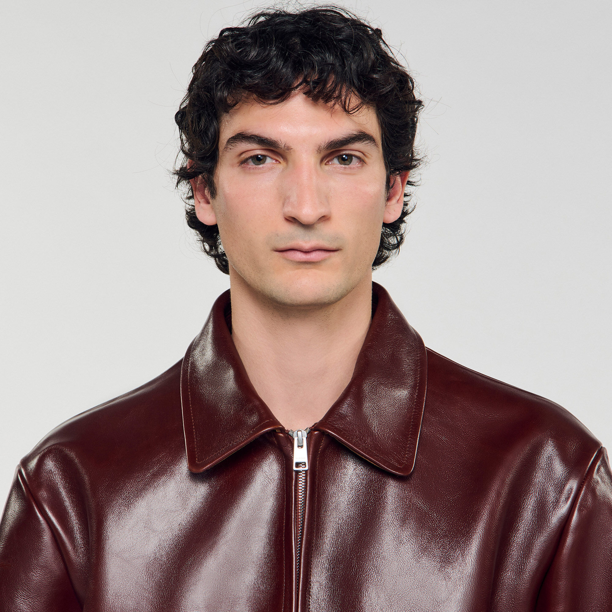 Blouson zippé en cuir