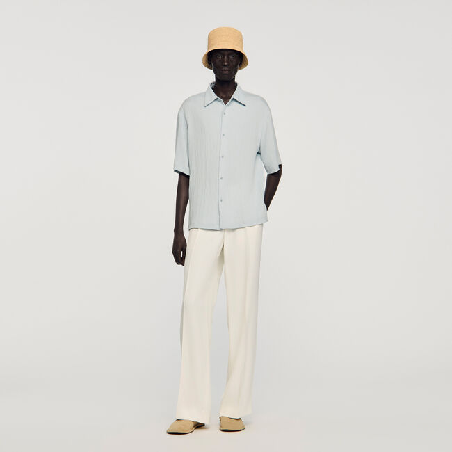 Chemise effet pliss&eacute; &agrave; col requin