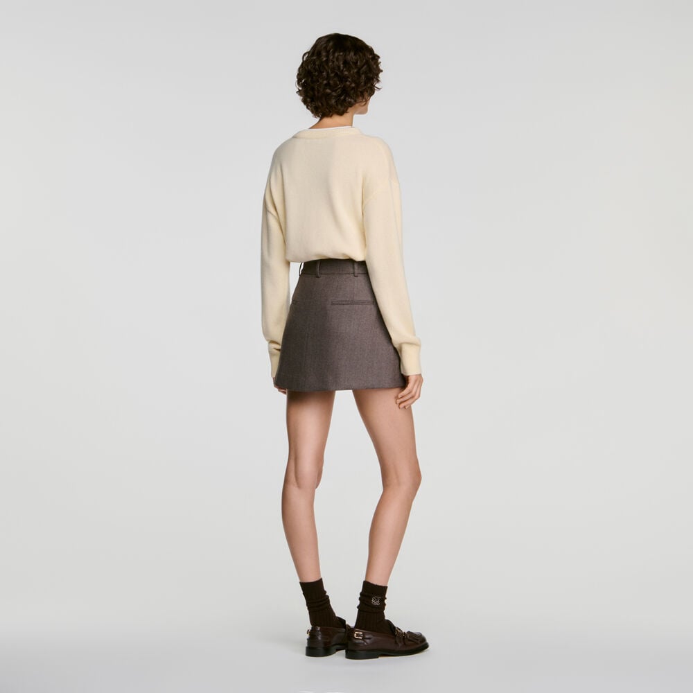 Sandro Jupe short en laine – Greige – vue 5