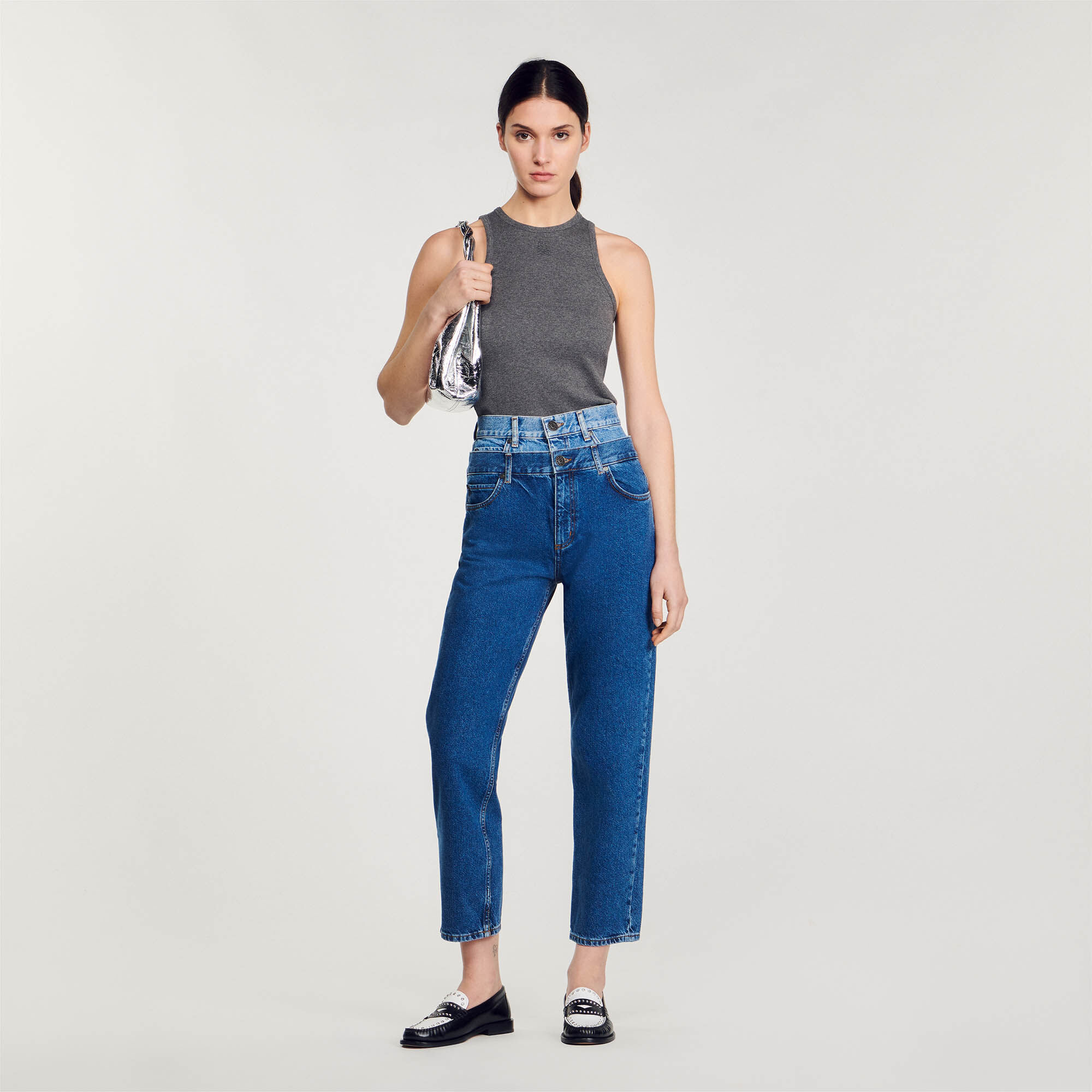 Jean mom double ceinture bleu pour femme Sandro Paris