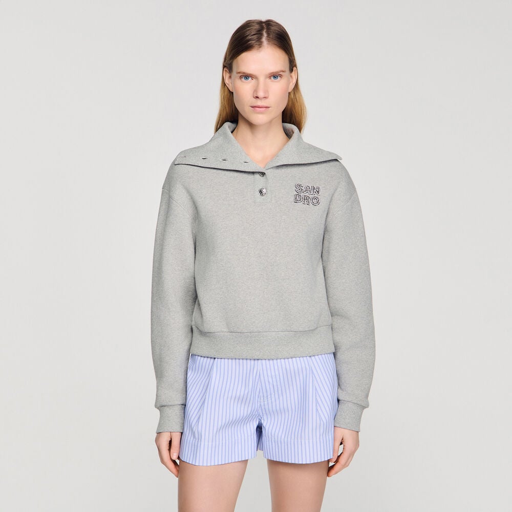 Sandro Vareuse-Sweatshirt mit Stickerei – Grau – Ansicht 4