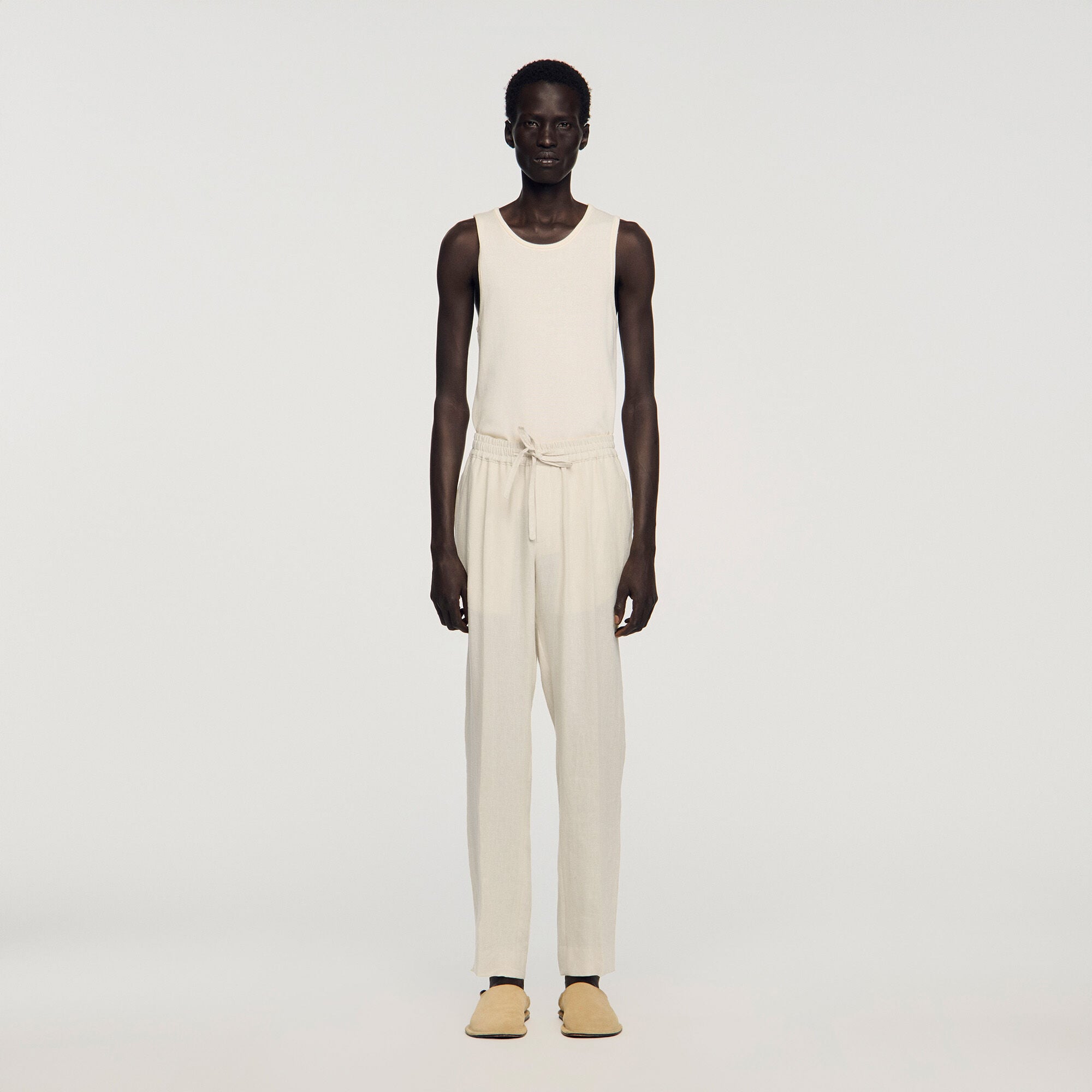 Pantalon en lin &eacute;lastiqu&eacute;