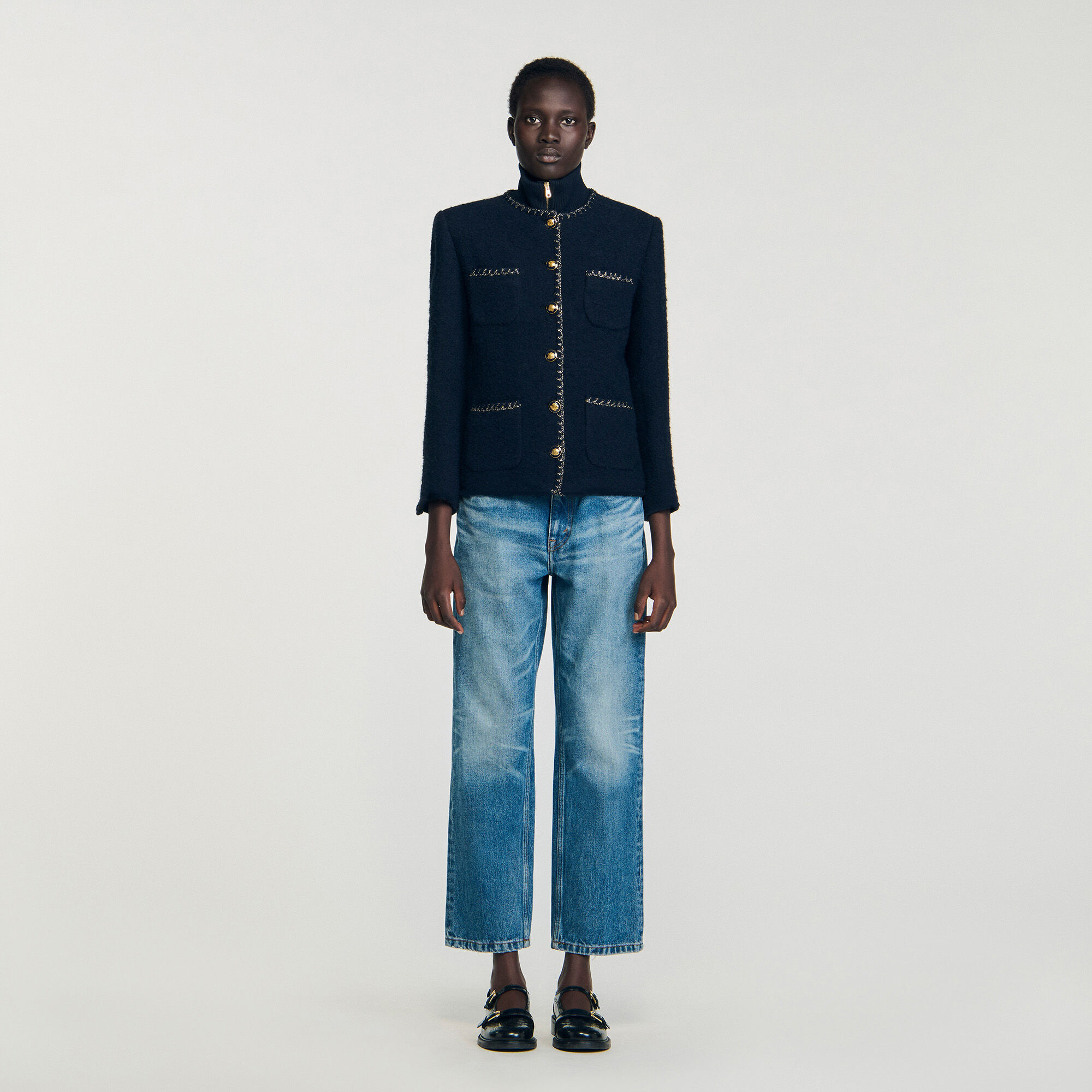 Veste en tweed &agrave; galons fantaisie