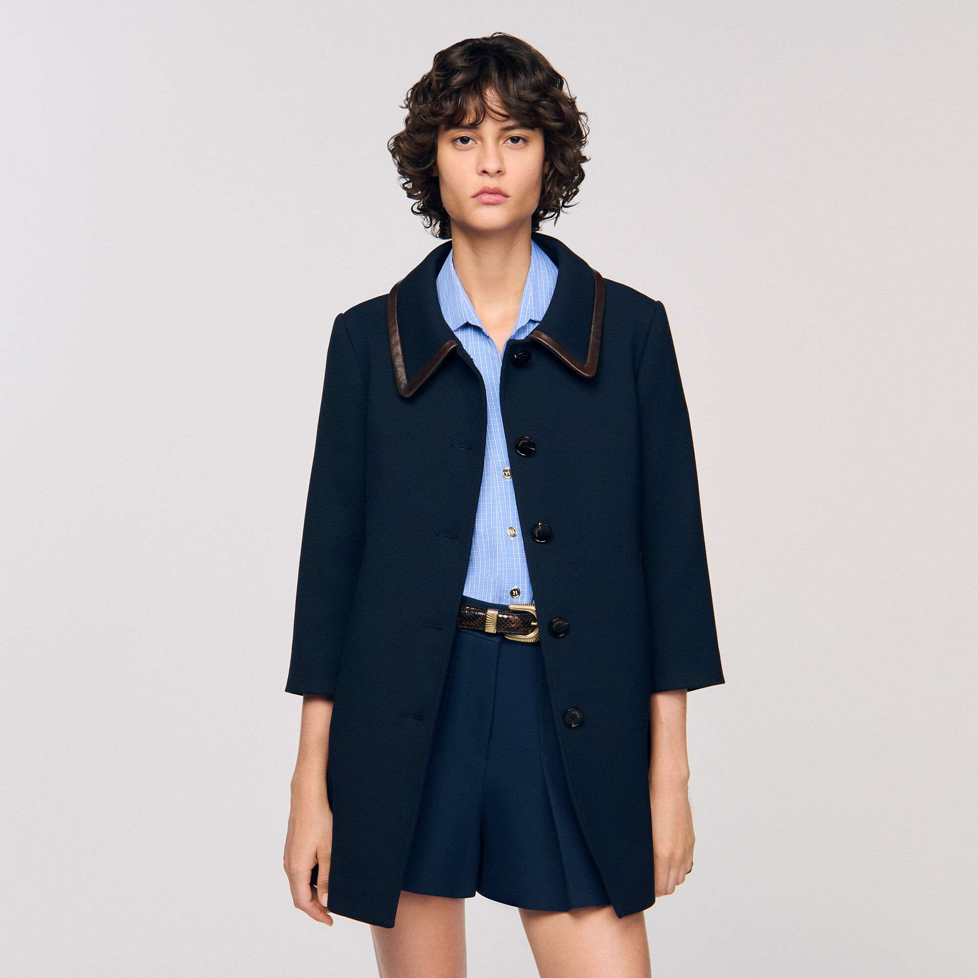 Manteau à bandes en cuir