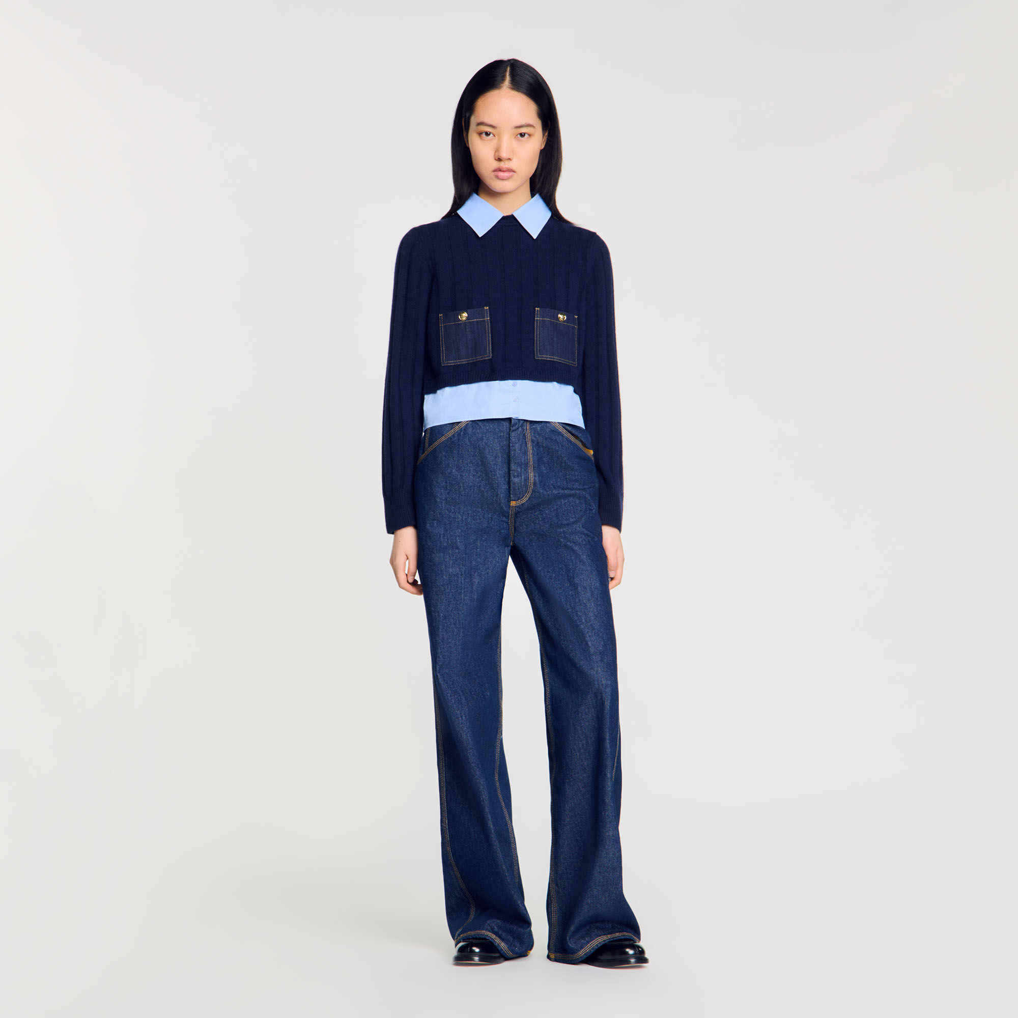 Pull court en laine et cachemire