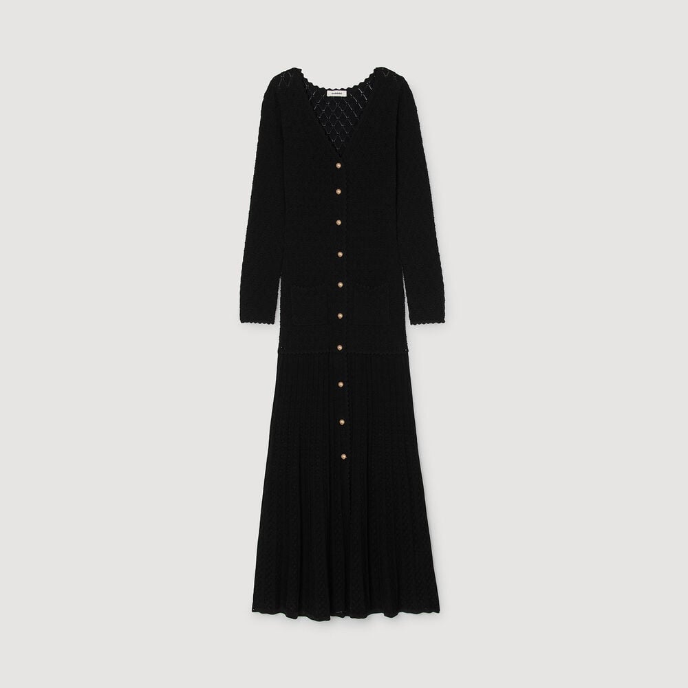 Sandro Langes Strickkleid mit Ziermuster – Schwarz – Ansicht 6