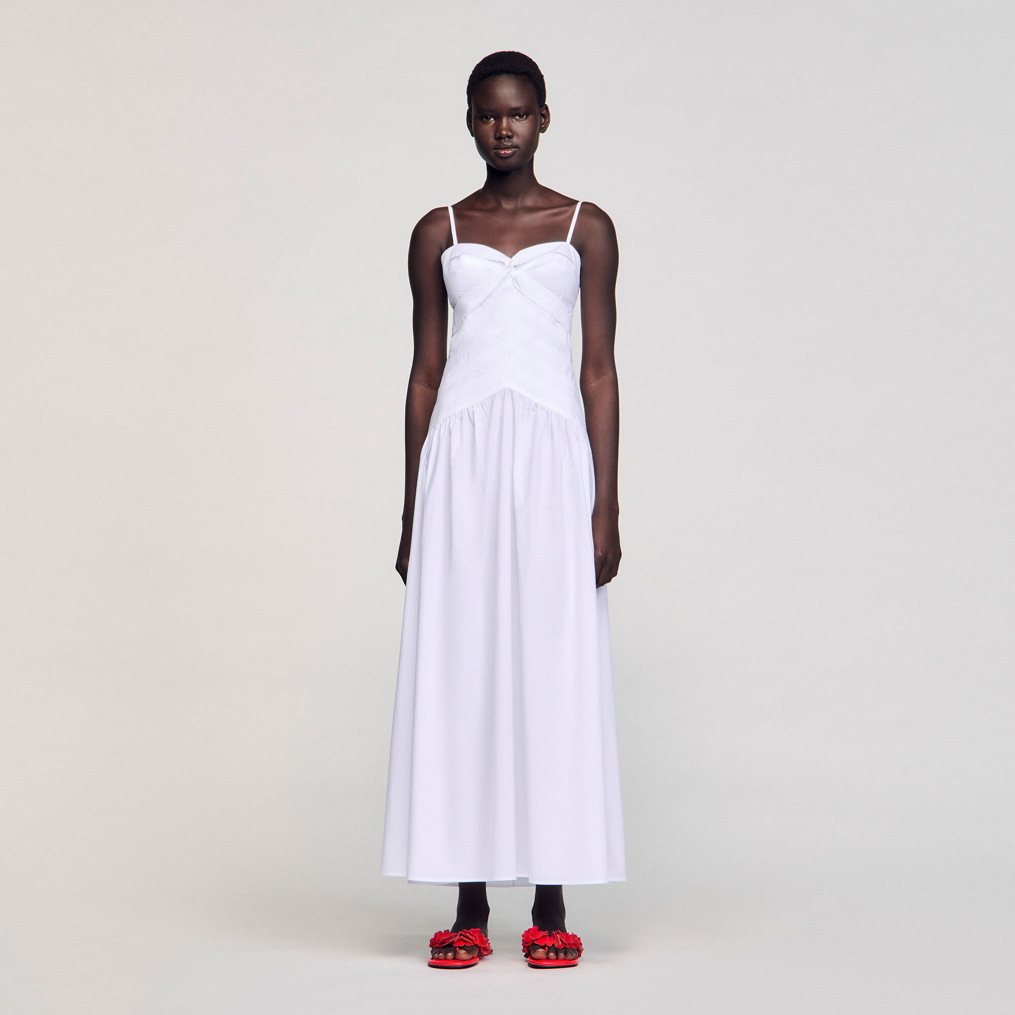 Robe longue à bustier drapé