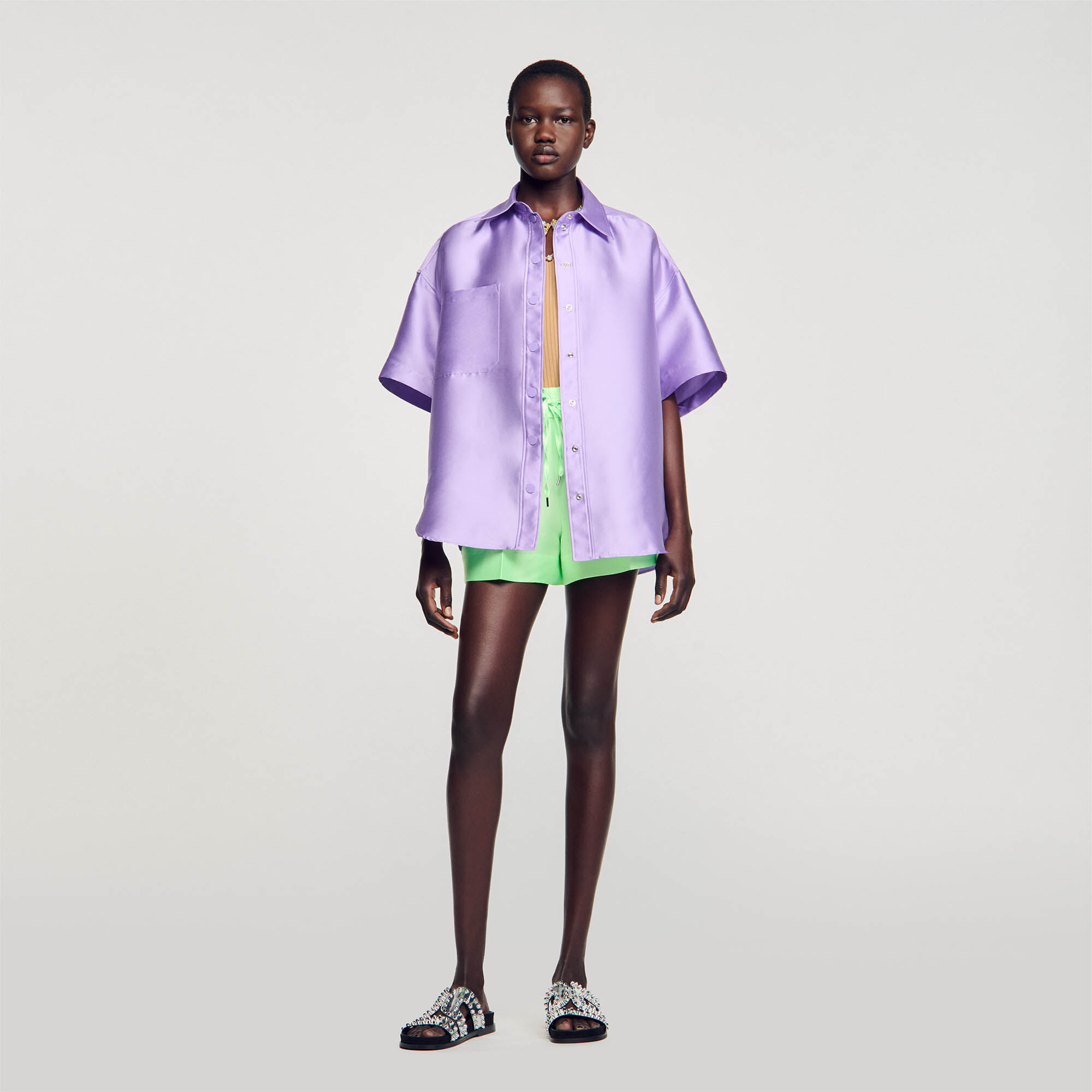 Chemise oversized satinee violet pour femme Sandro Paris