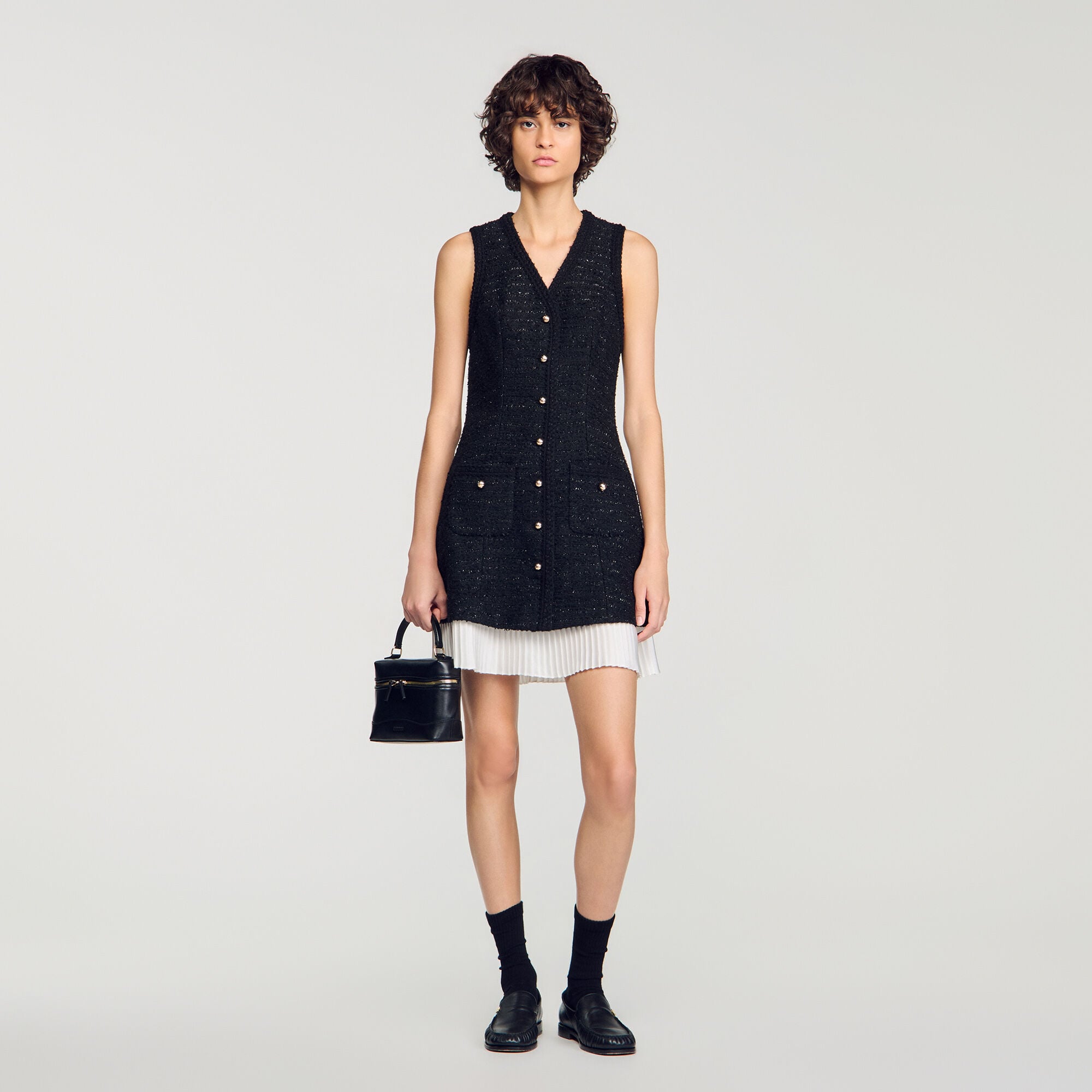 Robe courte bicolore en tweed - Femme | Sandro Paris