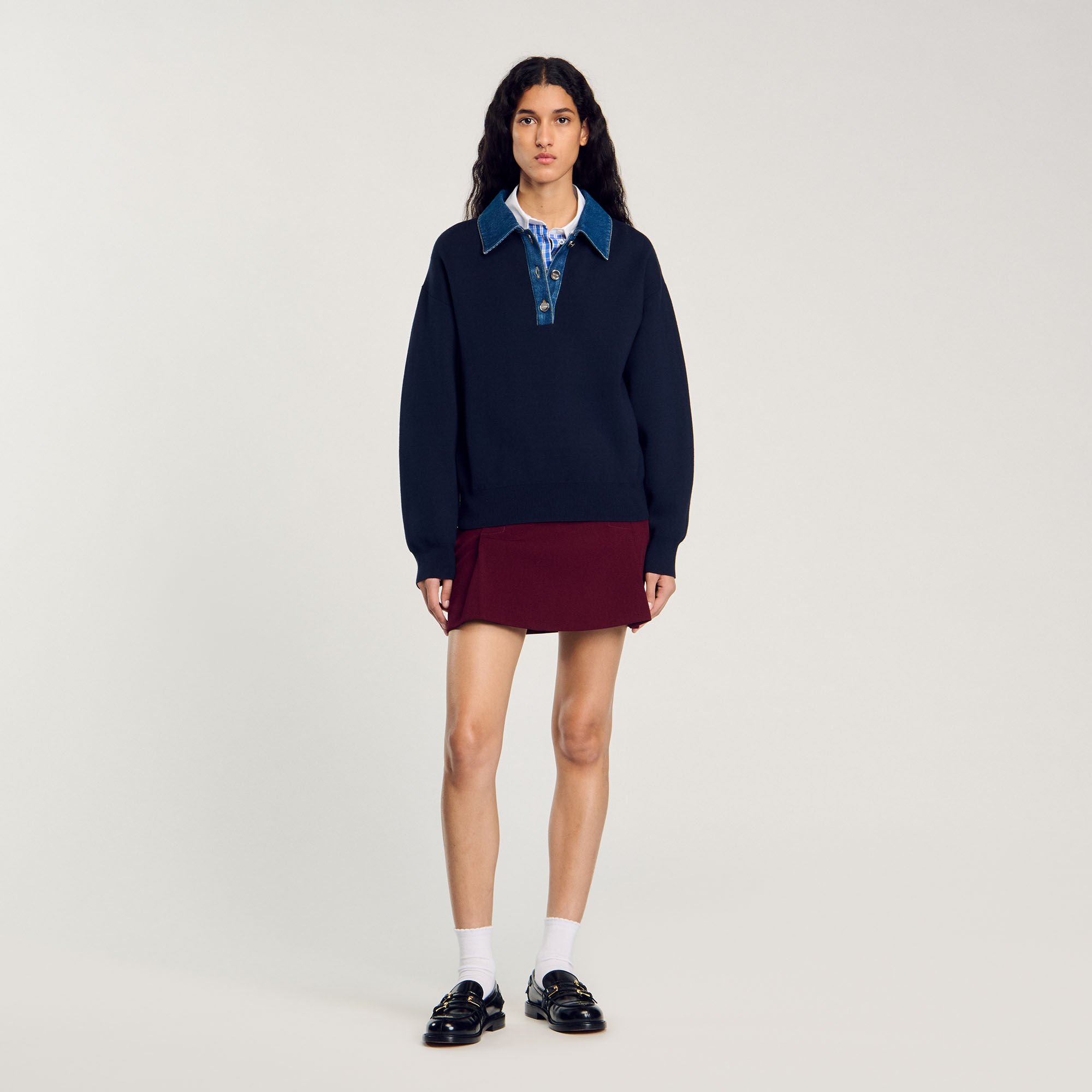 Pull ample col polo denim