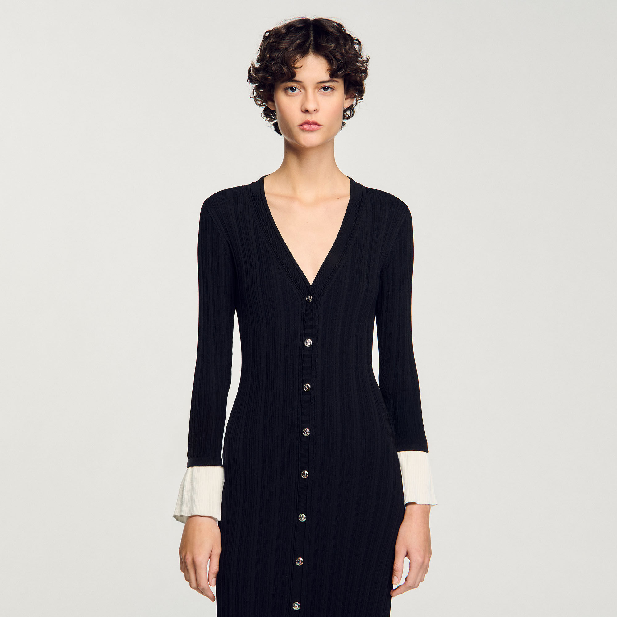 sandro★ROBE LONGUE EN MAILLE BICOLORE ワンピース Robe longue en maille bicolore gris / noir pour femme