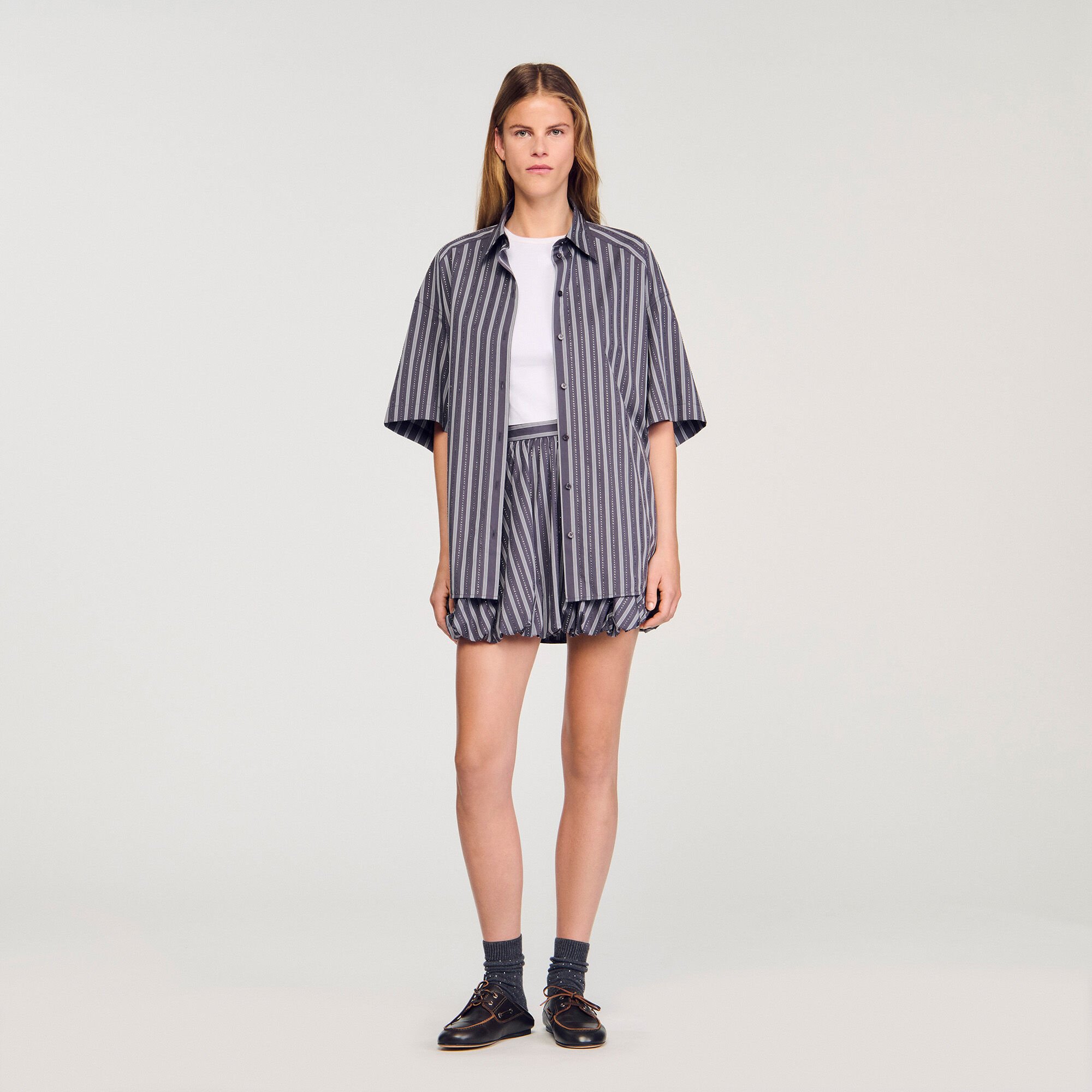 Chemise oversize rayée strassée