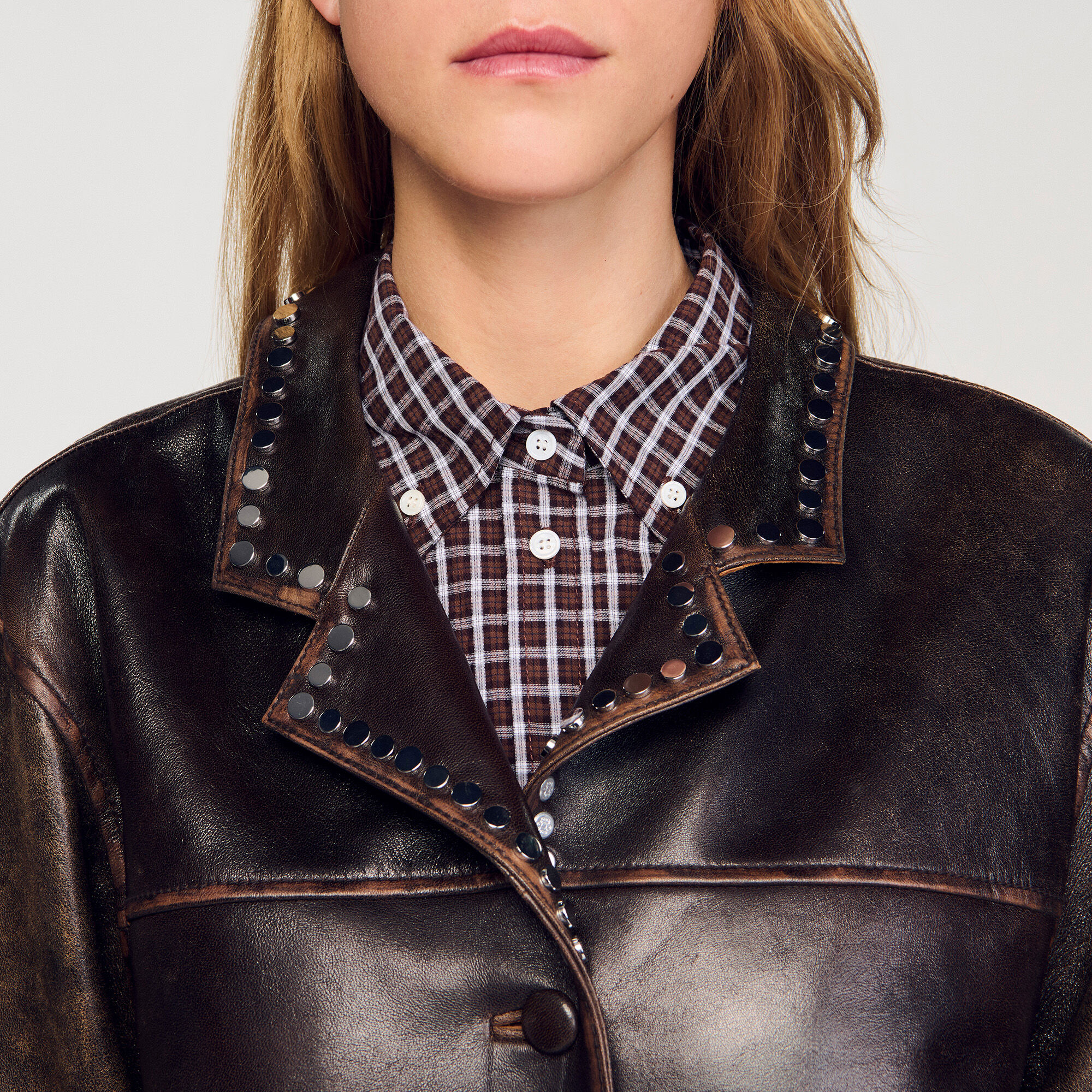 Blouson oversize en cuir à studs
