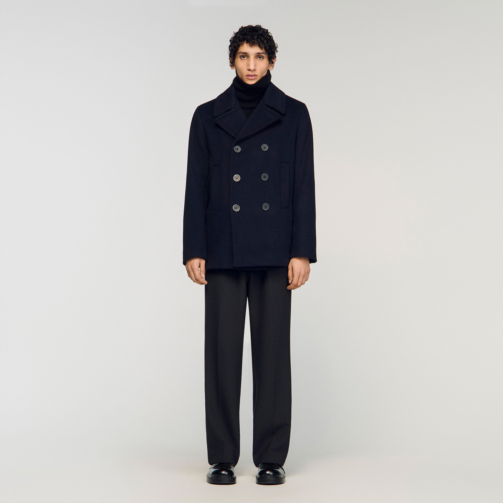 Manteau droit en laine m&eacute;lang&eacute;e