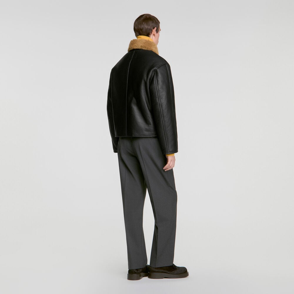 Sandro Blouson en peau lainée – Noir – vue 5
