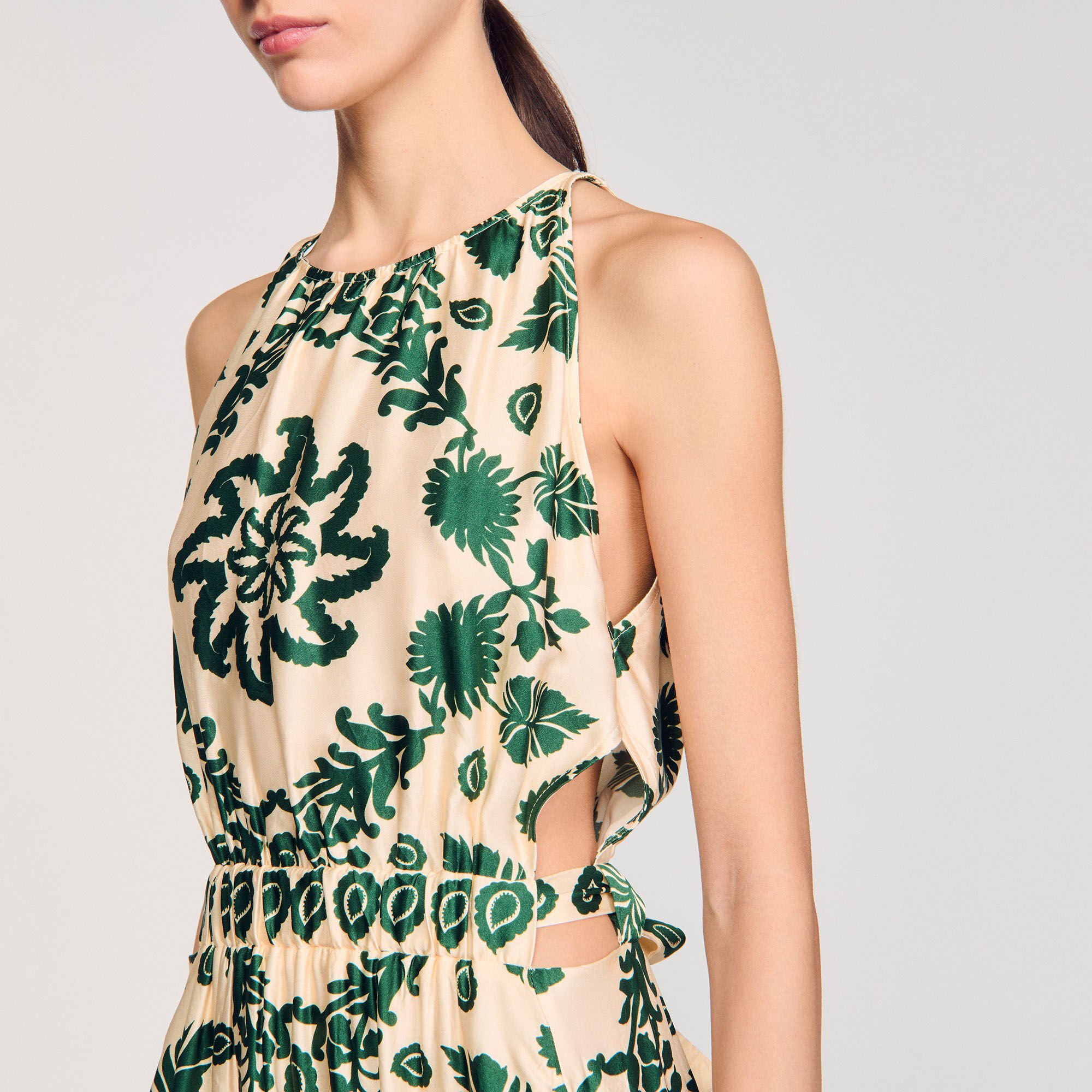 Robe longue à imprimé feuilles