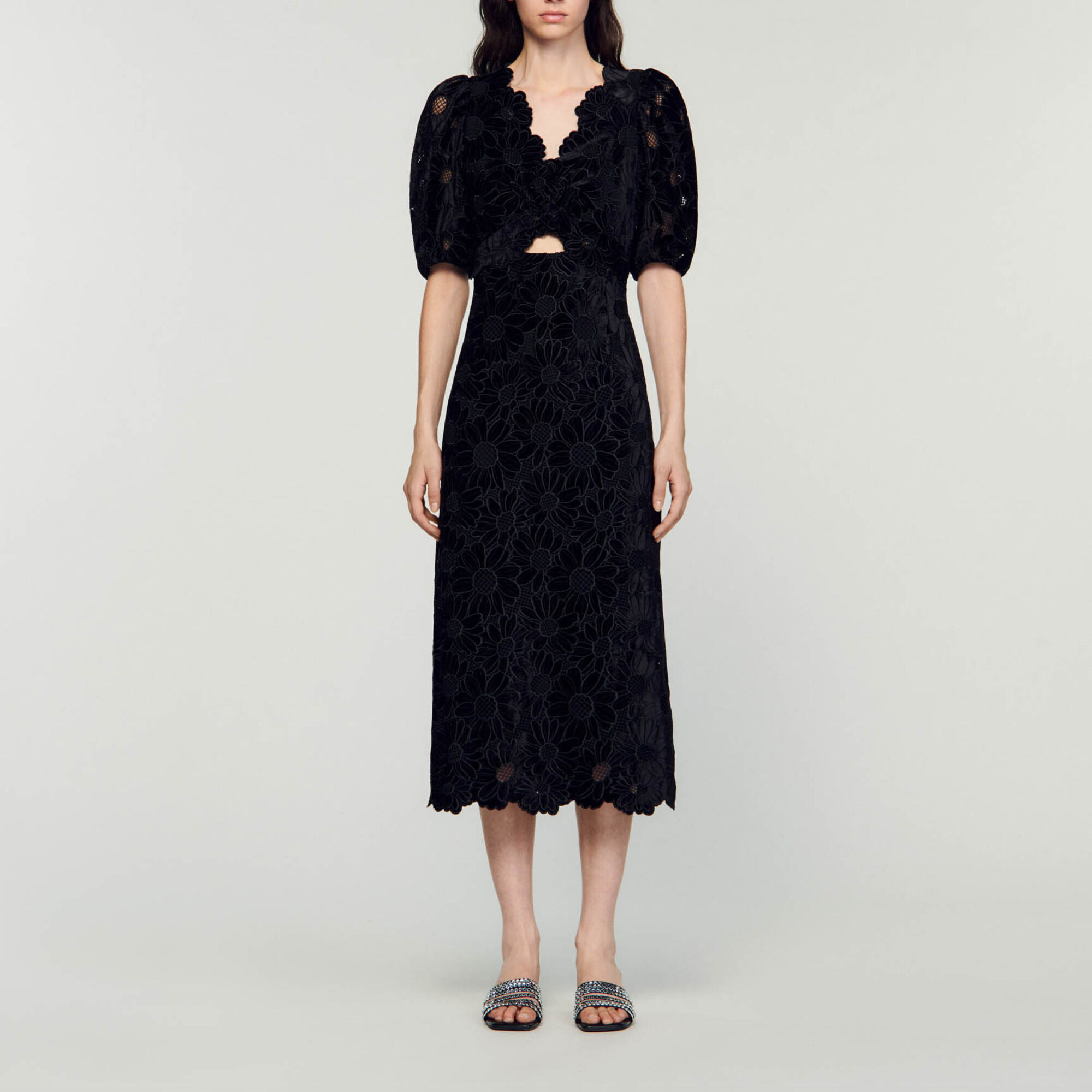 Robe longue en velours Black Gray Women Sandro Paris