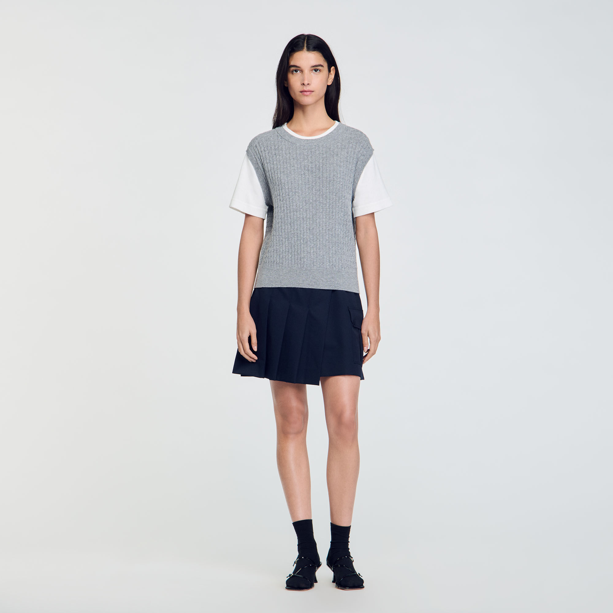 Pull trompe l'œil bicolore