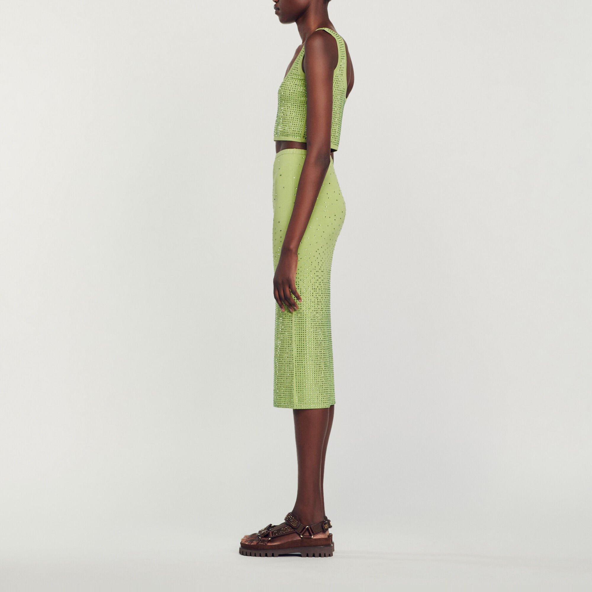 Jupe midi ornée de strass