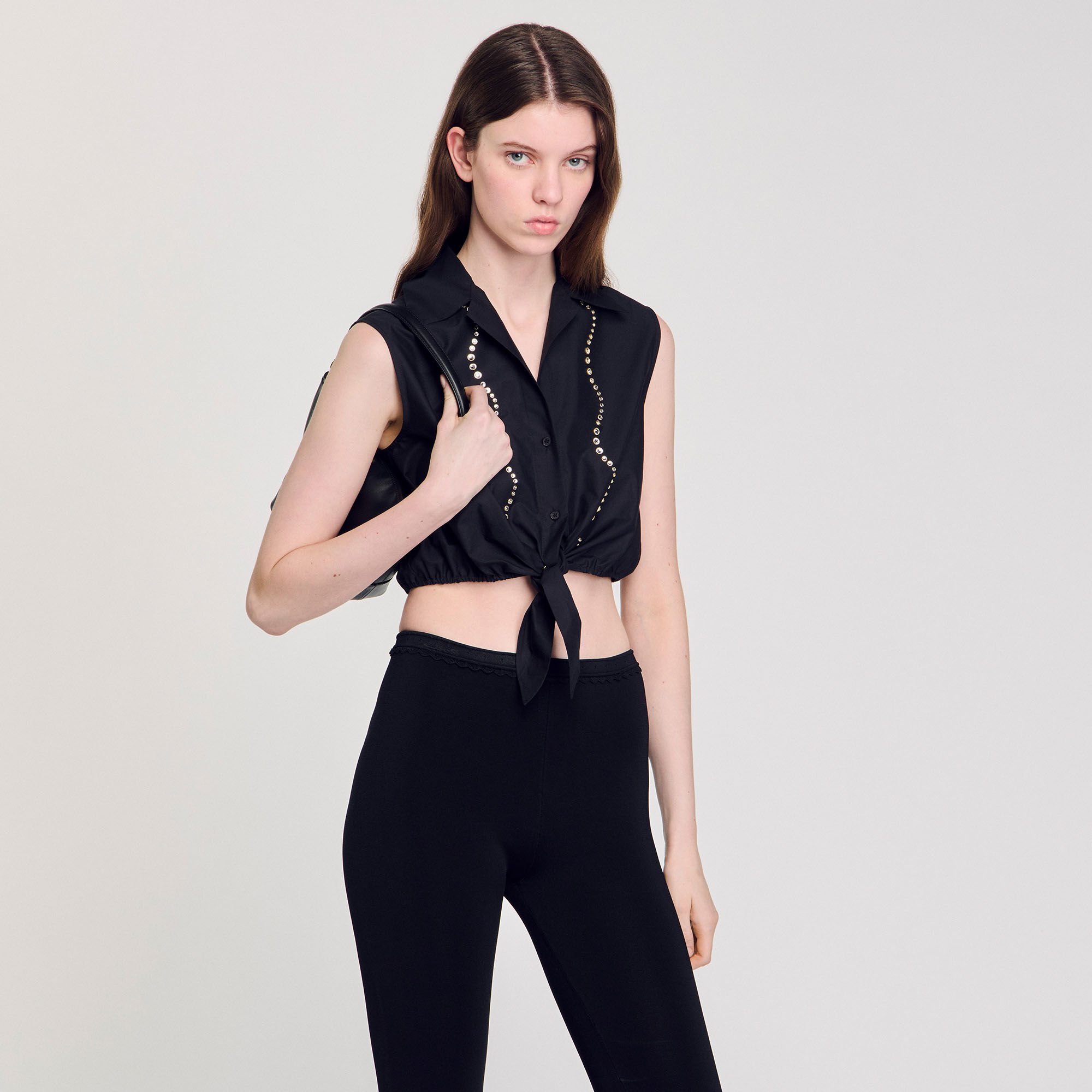 Chemise courte strassée