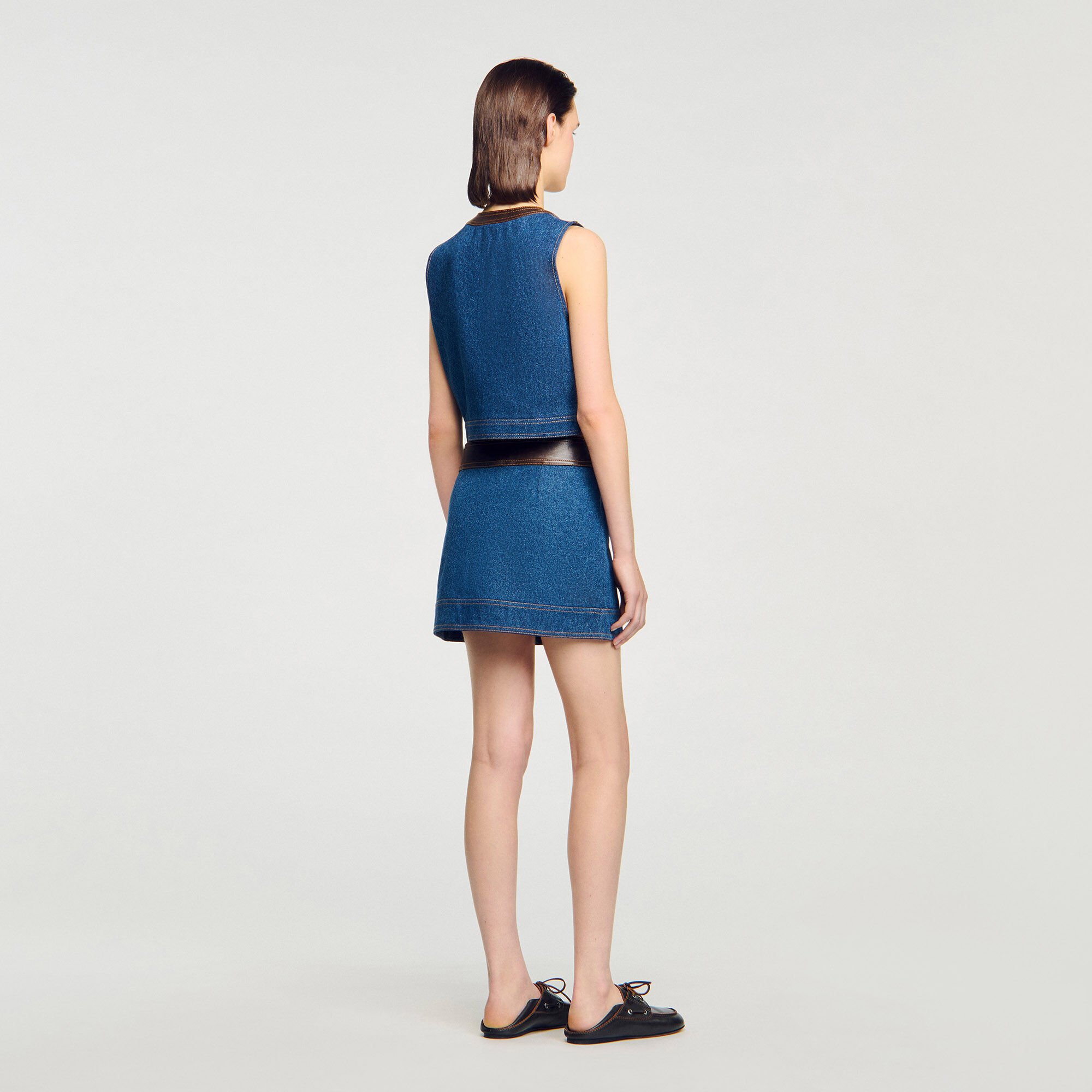 Top en denim et cuir