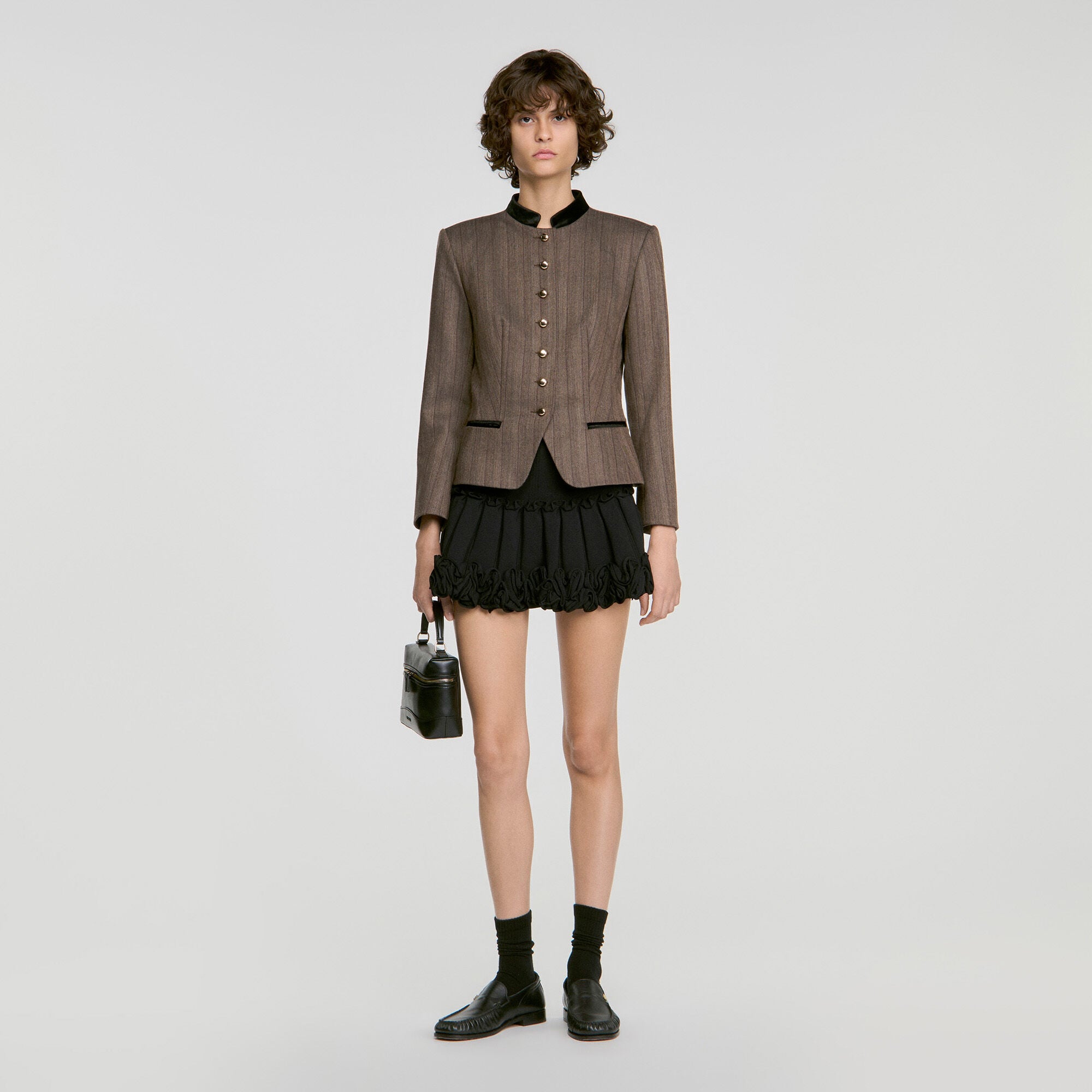 Veste de costume en laine ray&eacute;e - Femme | Sandro Paris