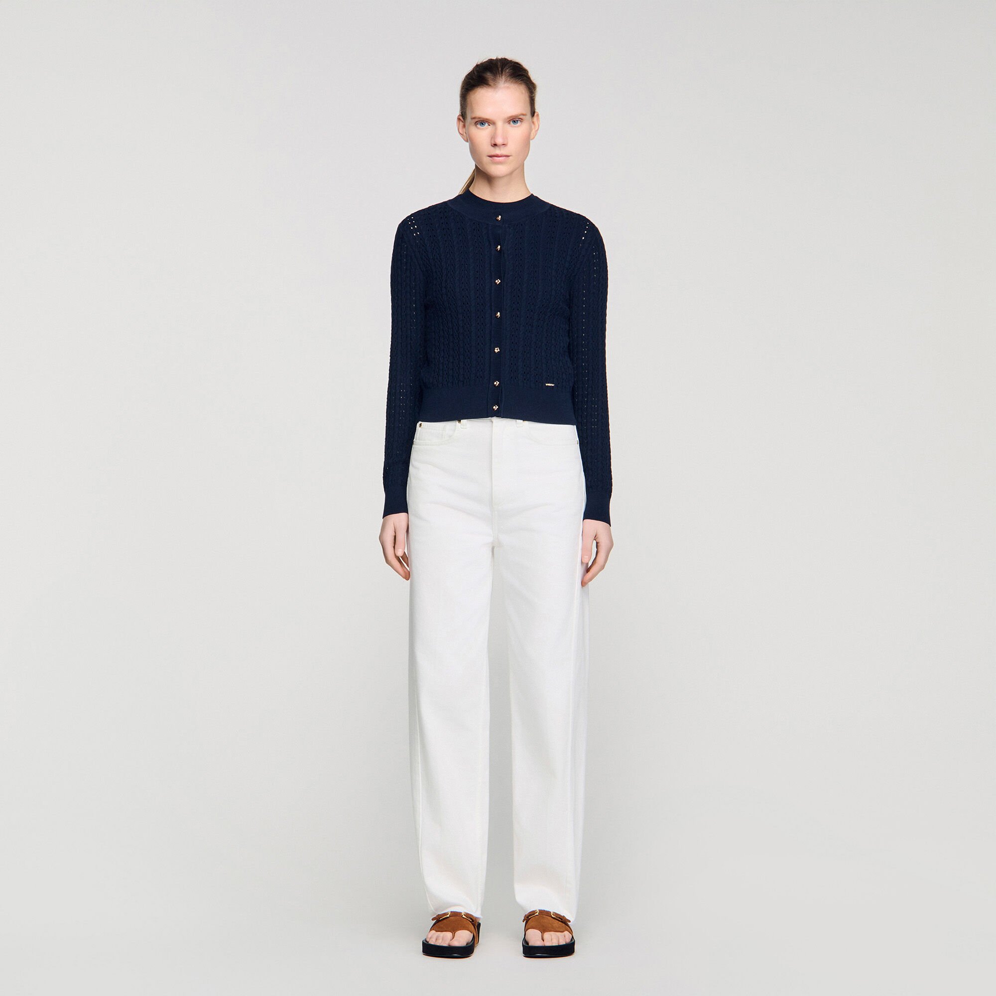 Cardigan court en maille textur&eacute;e