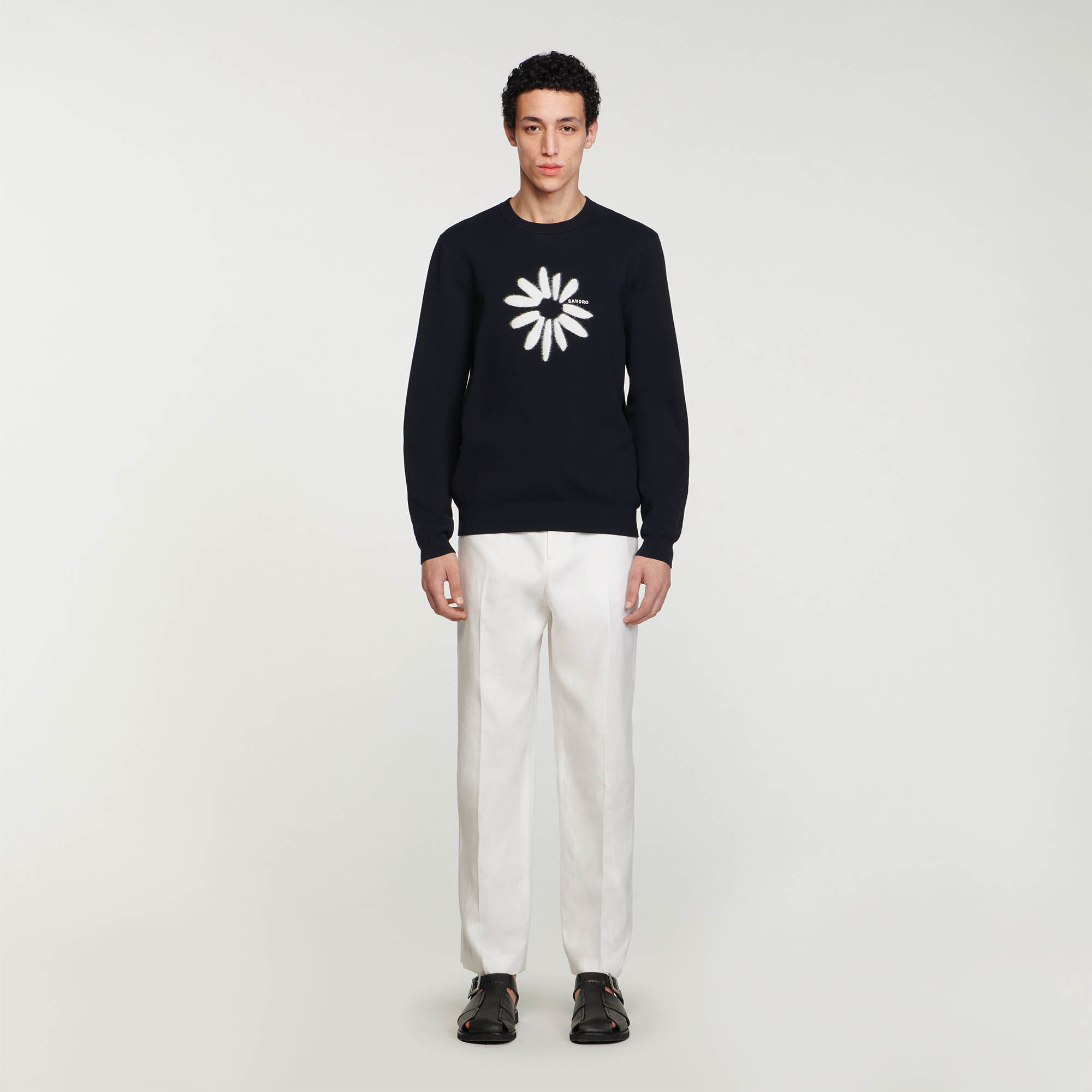 Pull a jacquard fleur bleu pour homme Sandro Paris