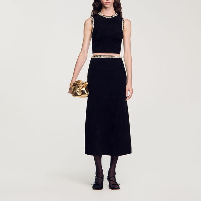 Top en maille à col bijoux