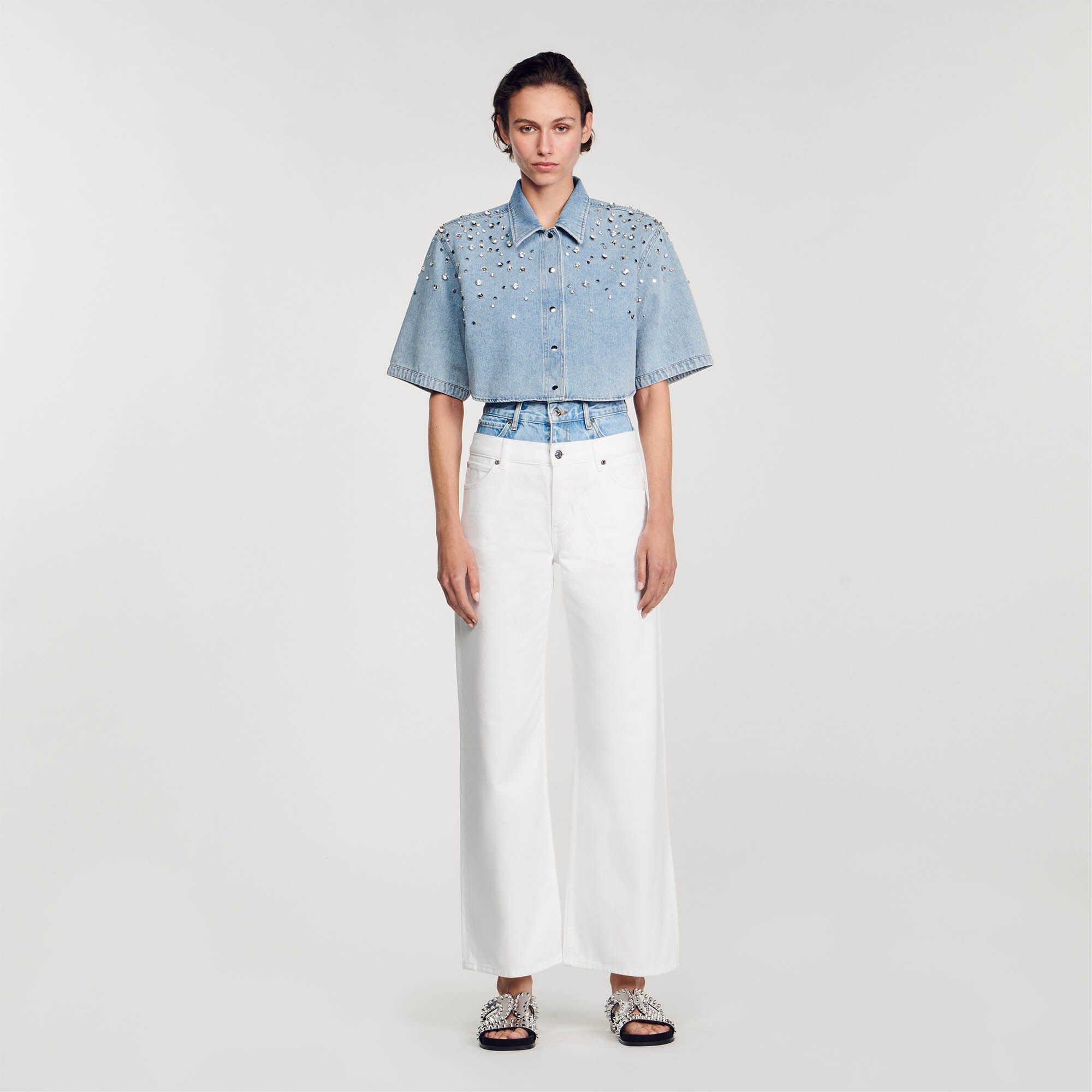 Chemise courte strassee